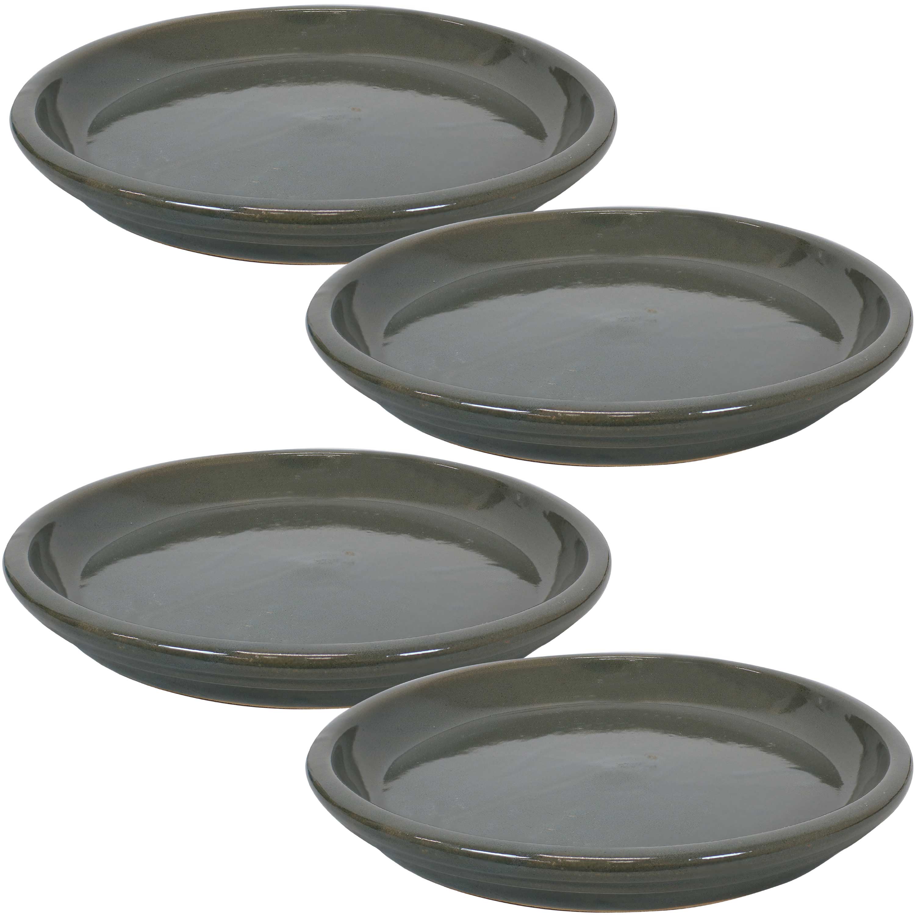 Sunnydaze Ceramic Planter Saucer - Gray - 12-Inch - Set of 4