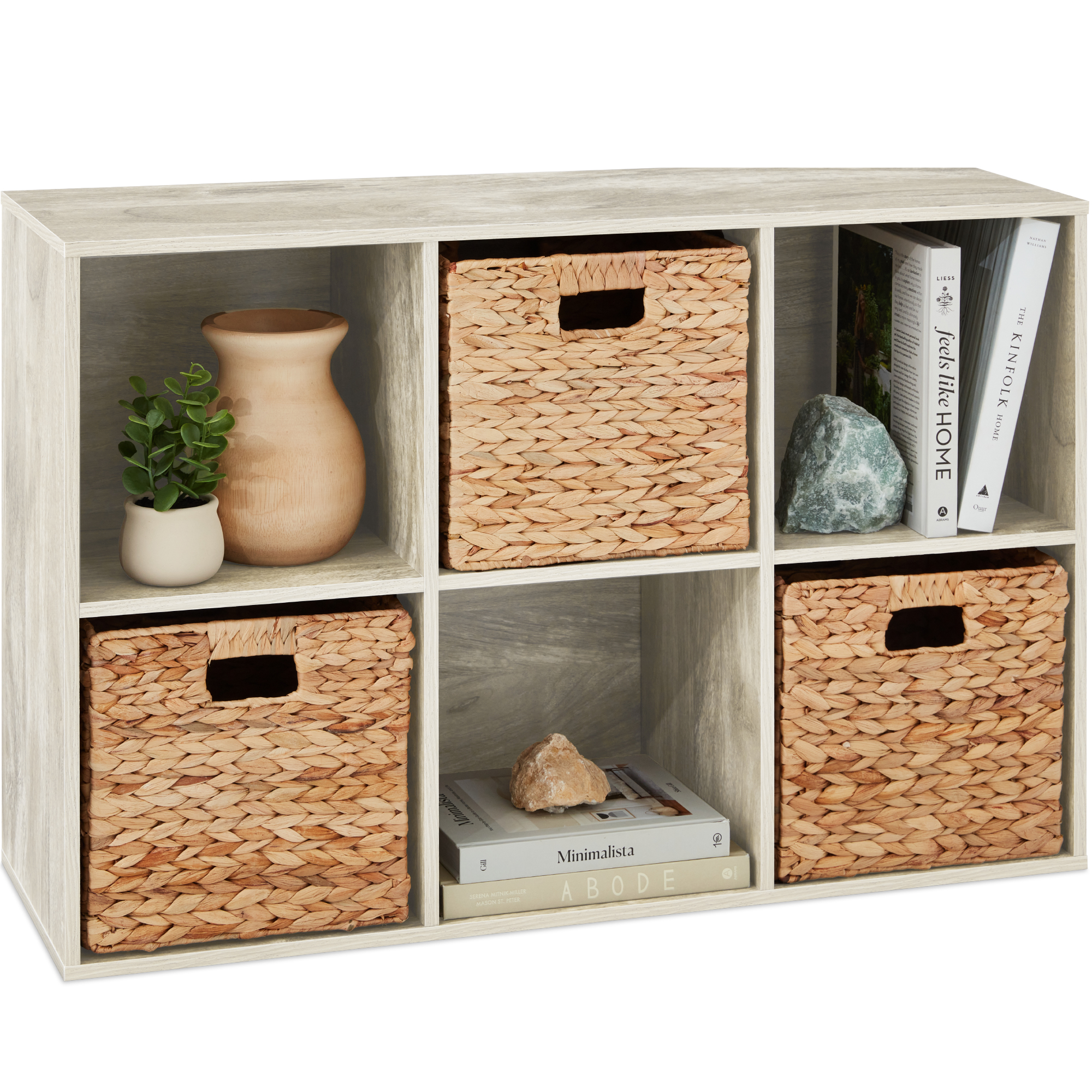 6-Cube Bookshelf, 11in Display Storage System, Customizable Organizer w/ Removable Back Panels - Whitewash - Best Choice Products Online