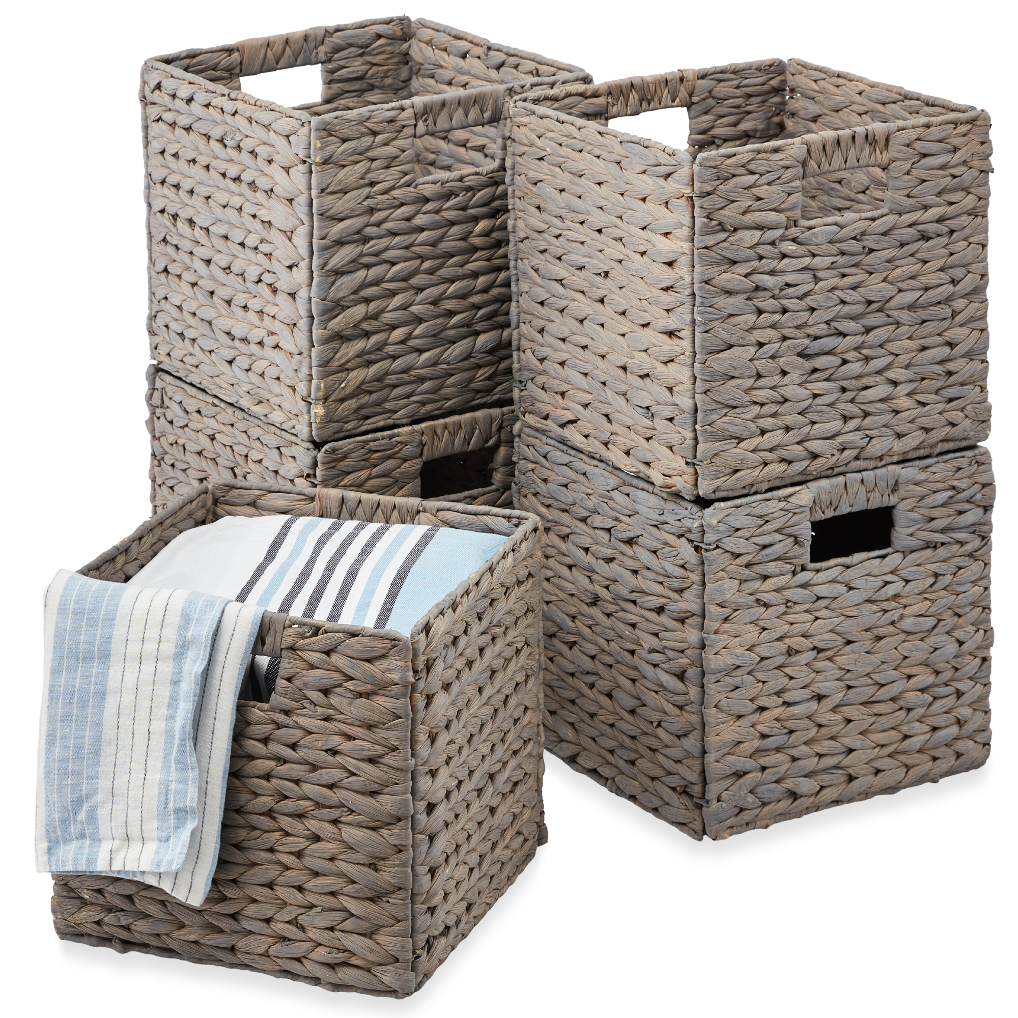 13x13in Hyacinth Storage Baskets, 5 Multipurpose Collapsible Organizers - Gray - Best Choice Products Online