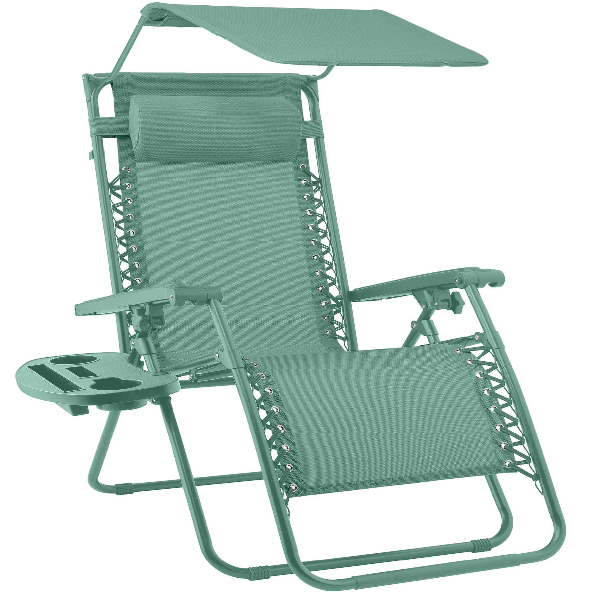 Folding Zero Gravity Chair, Patio Lounge Recliner w/ Canopy Shade, Headrest, Side Tray - Seafoam - Best Choice Products Online