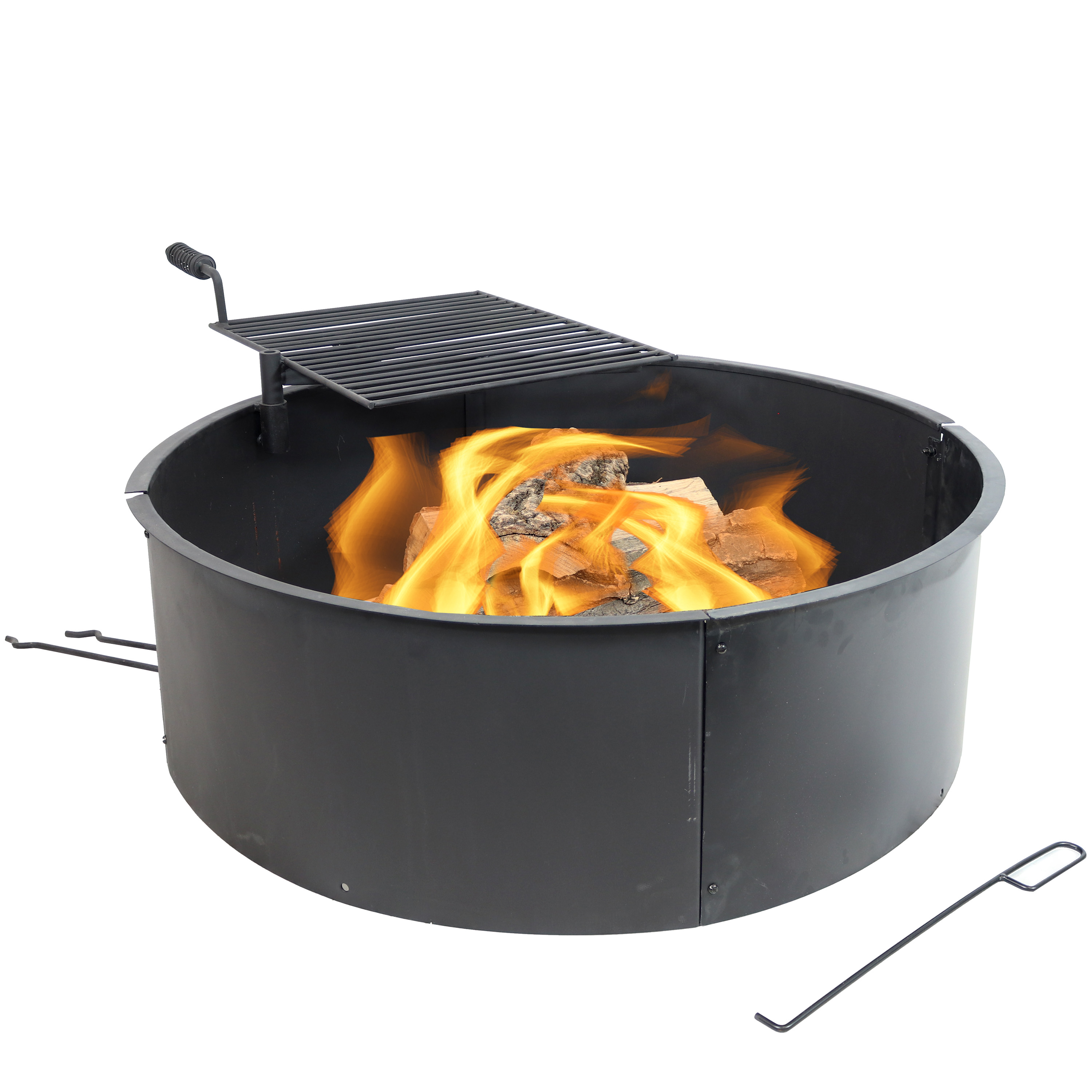 Sunnydaze Steel Campfire Ring with Rotating Cooking Grate - 34-Inch