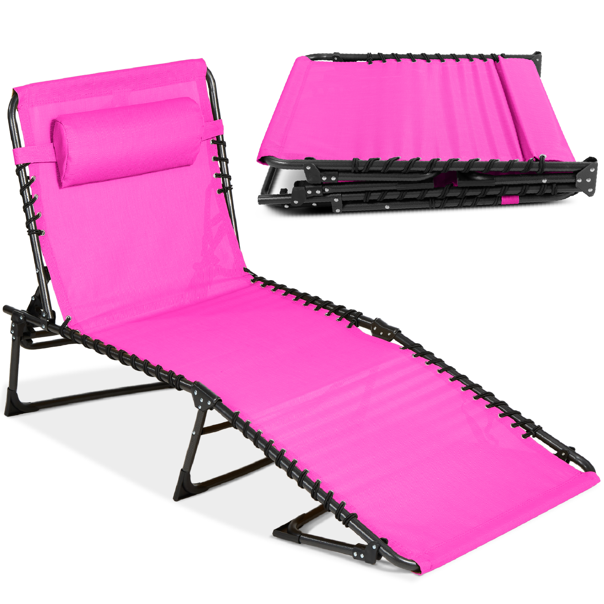 Patio Chaise Lounge Chair, Outdoor Portable Adjustable Pool Recliner w/ Pillow - Dark Pink - Best Choice Products Online