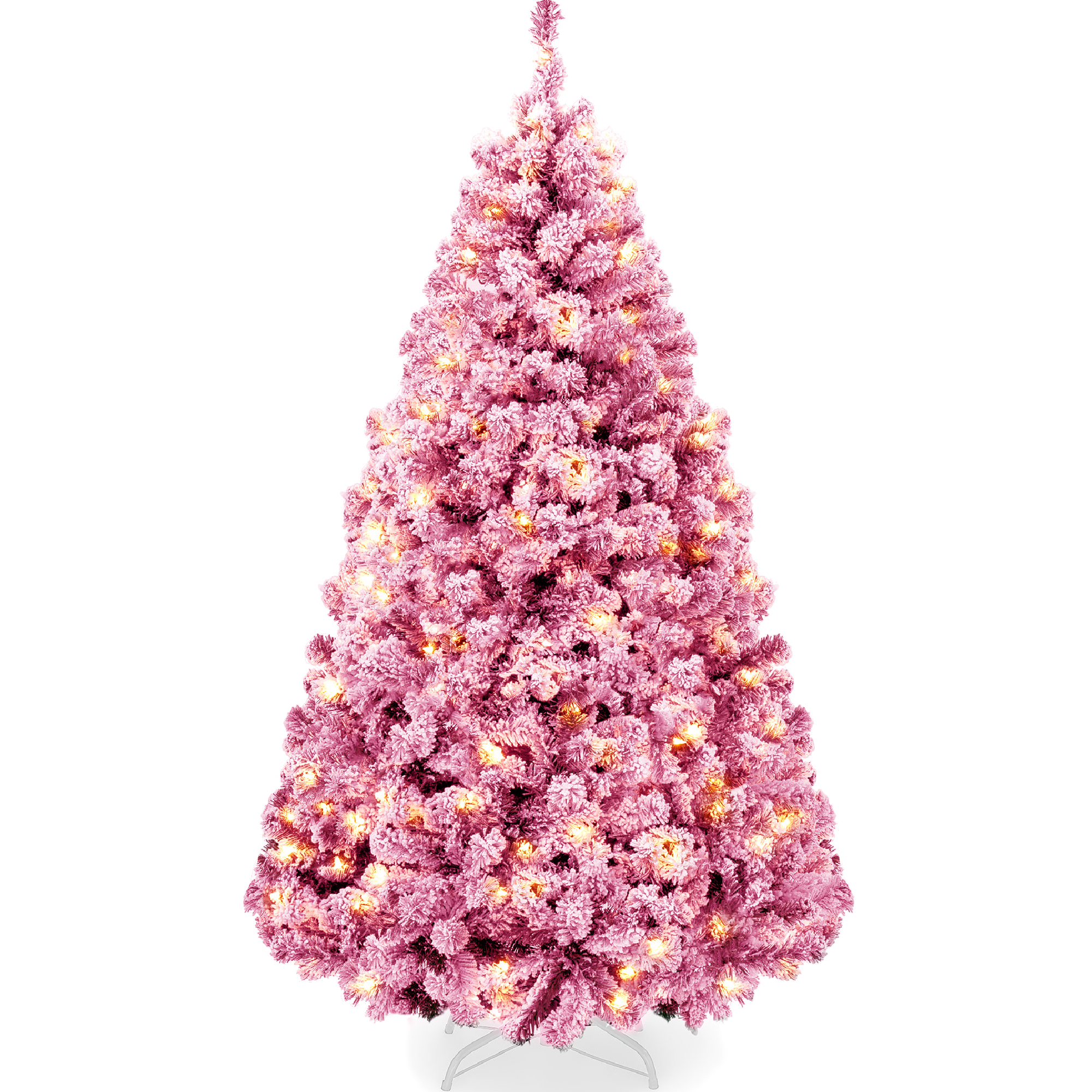 4.5ft Pre-Lit Pink Artificial Christmas Tree, Snow Flocked Full Holiday Decoration w/ Foldable Base - Best Choice Products Online