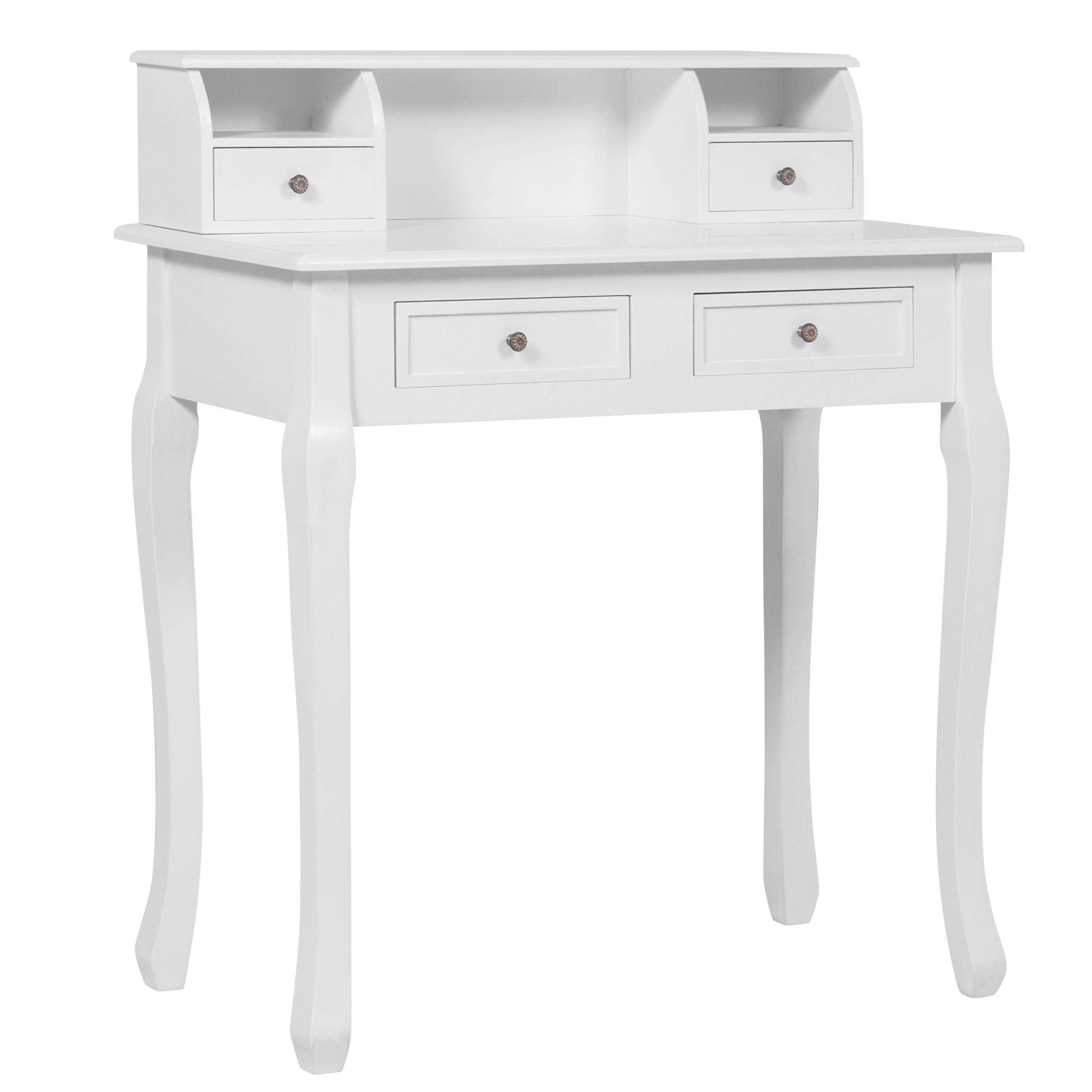 Best Choice Products 32in Colonial Writing Desk for Home Office Study w/ 4 Drawers, 2 Cubbies, Floating Hutch - White
