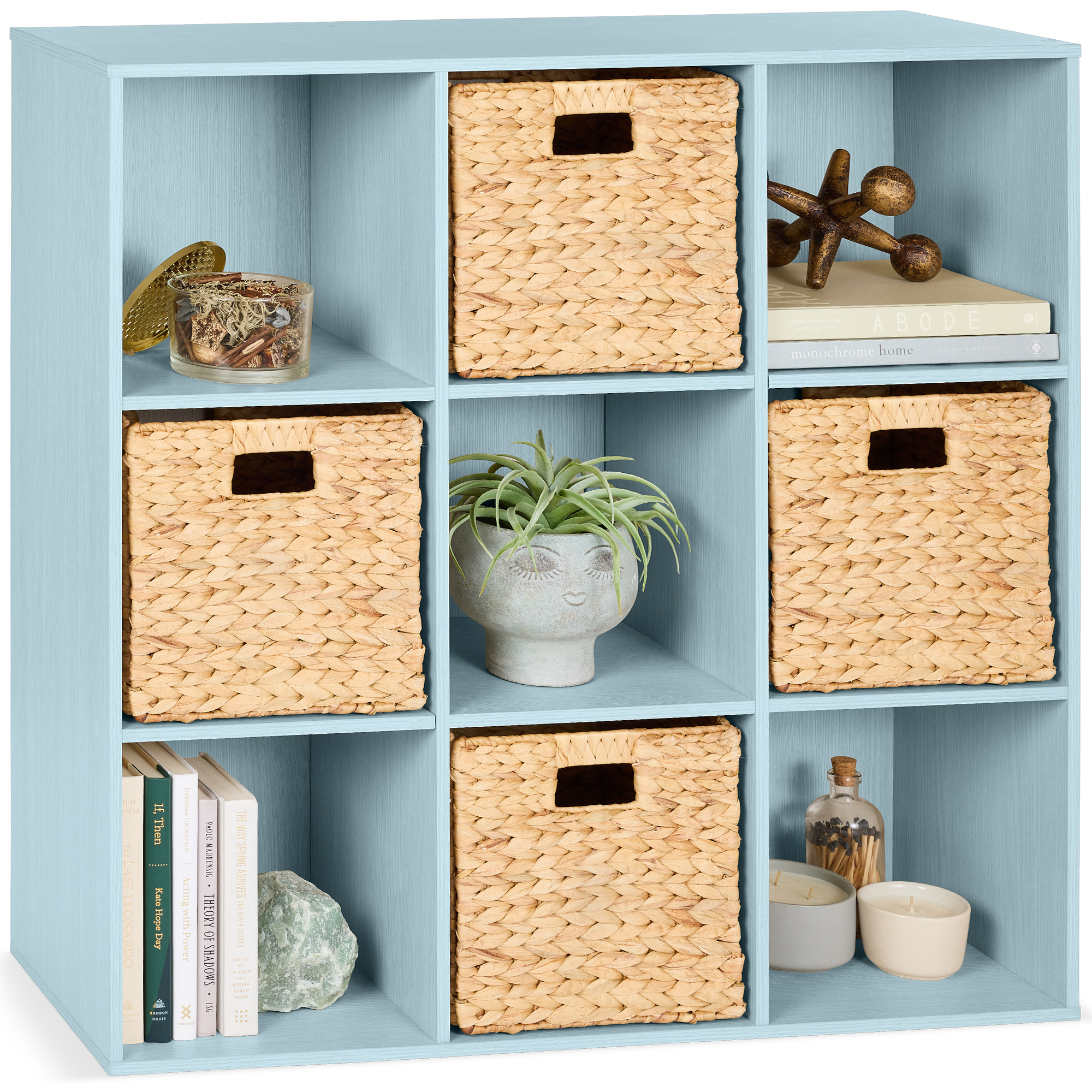 9-Cube Bookshelf, Display Storage System, Compartment Organizer w/ 3 Removable Back Panels - Light Blue - Best Choice Products Online