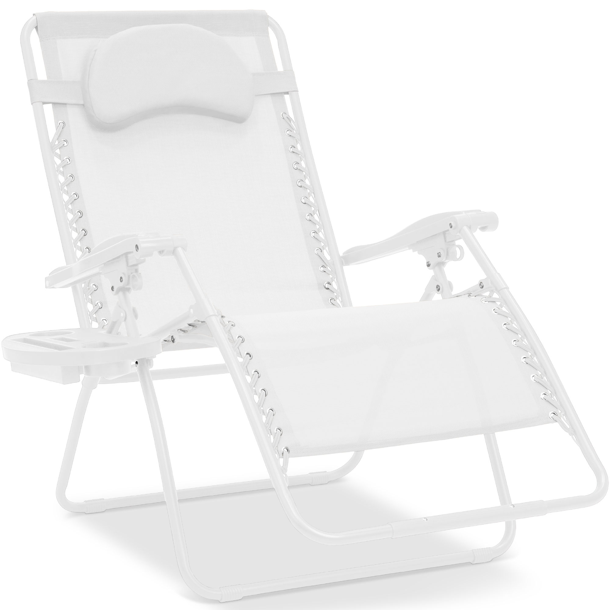 Oversized Zero Gravity Chair w/ Pillow, Cupholder, Folding Outdoor Lounge Recliner For Patio & Pool - Snow - Best Choice Products Online