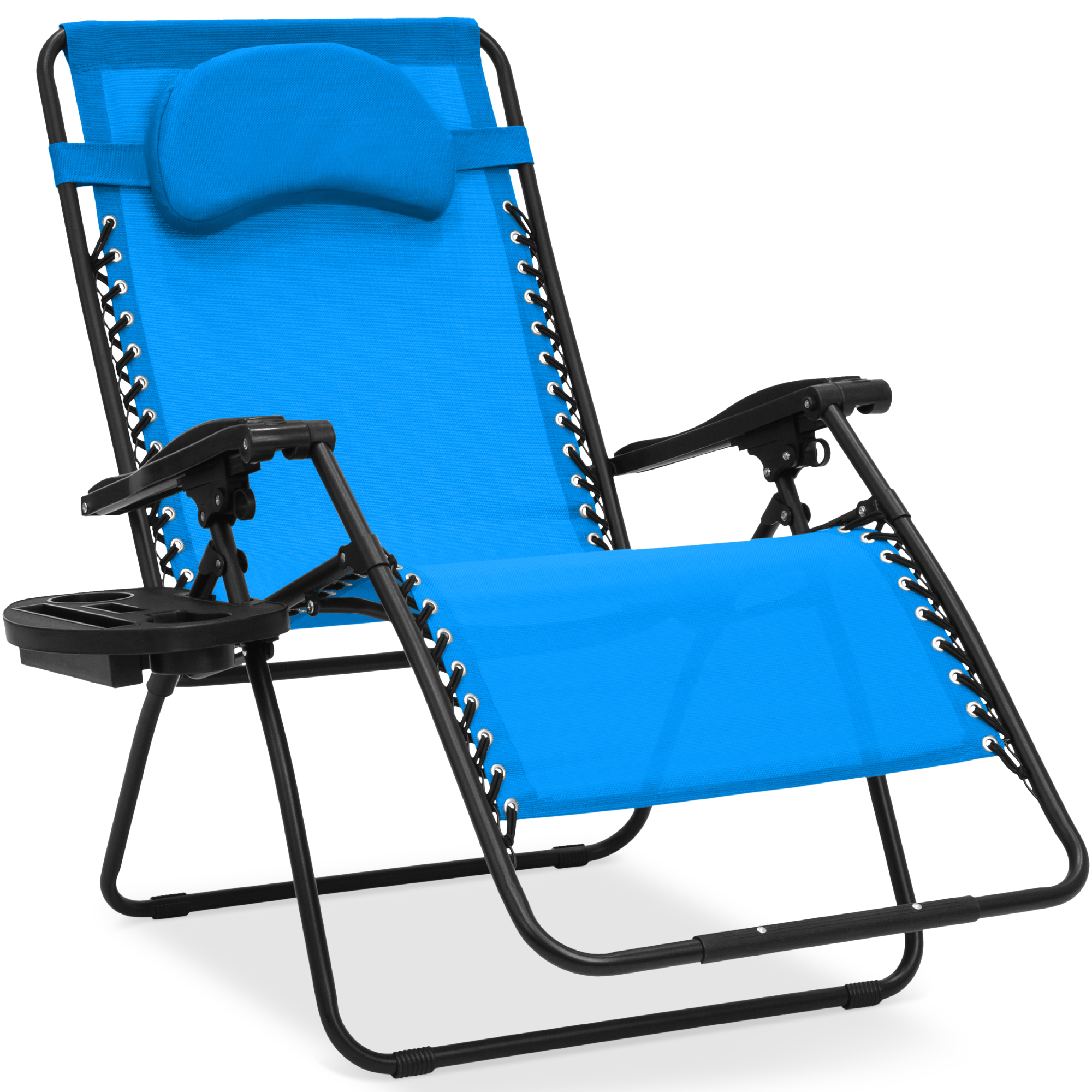 Oversized Zero Gravity Chair w/ Pillow, Cupholder, Folding Outdoor Lounge Recliner For Patio & Pool - Light Blue - Best Choice Products Online