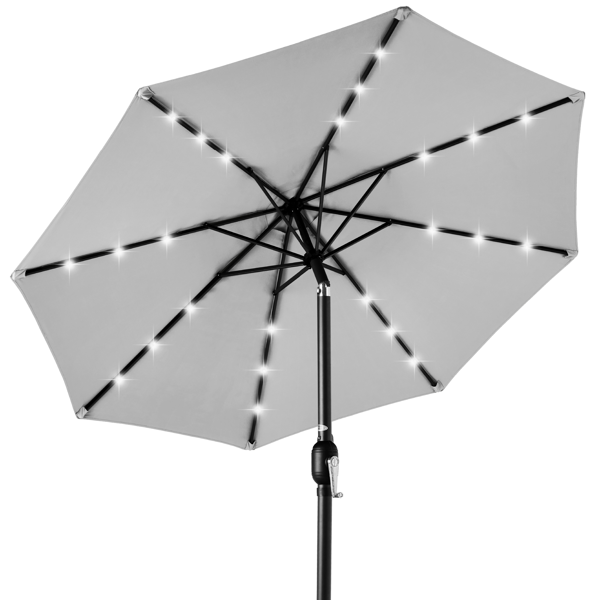 10ft Solar LED Lighted Patio Umbrella w/ Tilt Adjustment, UV-Resistant Fabric - Fog Gray Best Choice Products Online