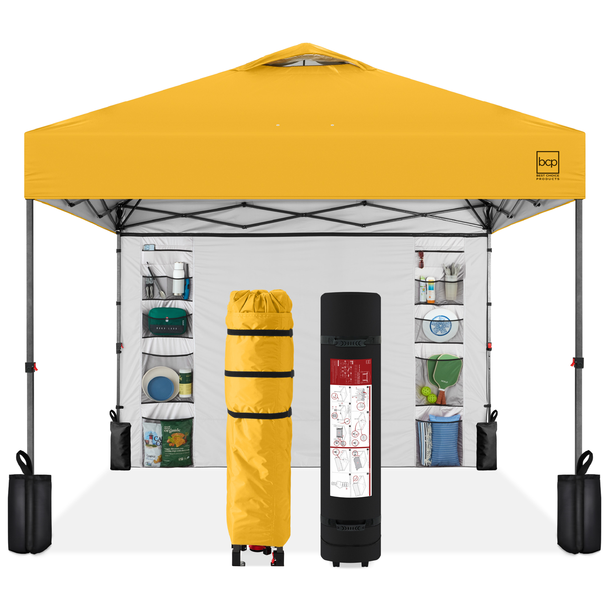 10x10ft Easy Setup Pop Up Canopy, Portable Tent w/ Side Wall, 1-Button Push, Case - Marigold - Best Choice Products Online