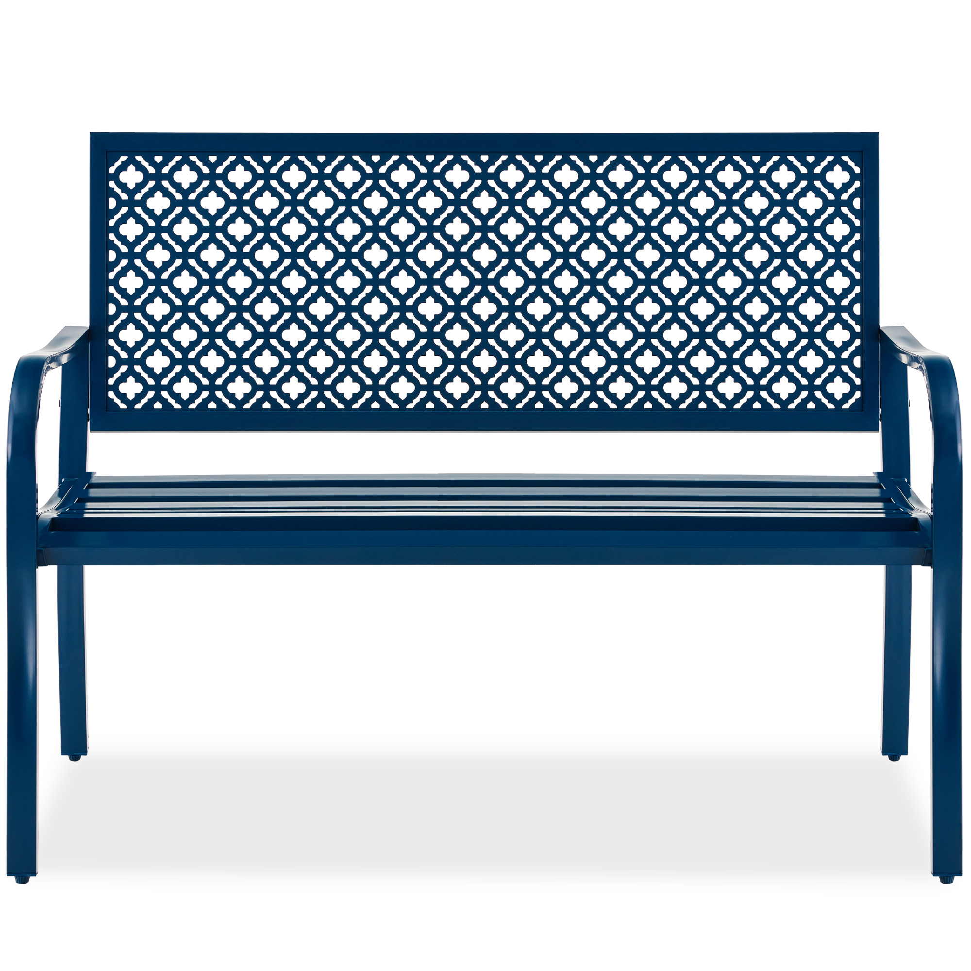 Indoor Outdoor Steel Garden Patio Porch Bench Furniture w/ Geometric Backrest, 790lb Capacity - Peacock Blue - Best Choice Products Online