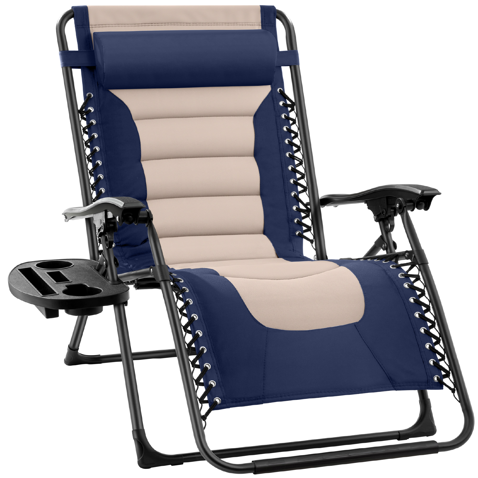 Oversized Padded Zero Gravity Chair, Folding Outdoor Patio Recliner w/ Side Tray - Navy/Oyster - Best Choice Products Online