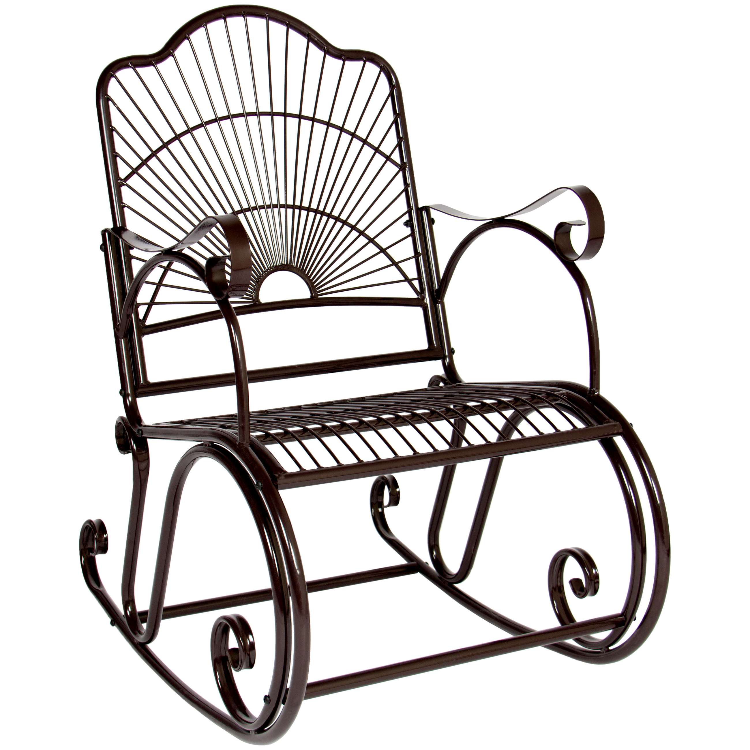 Outdoor Patio Scroll Rocking Chair - Brown