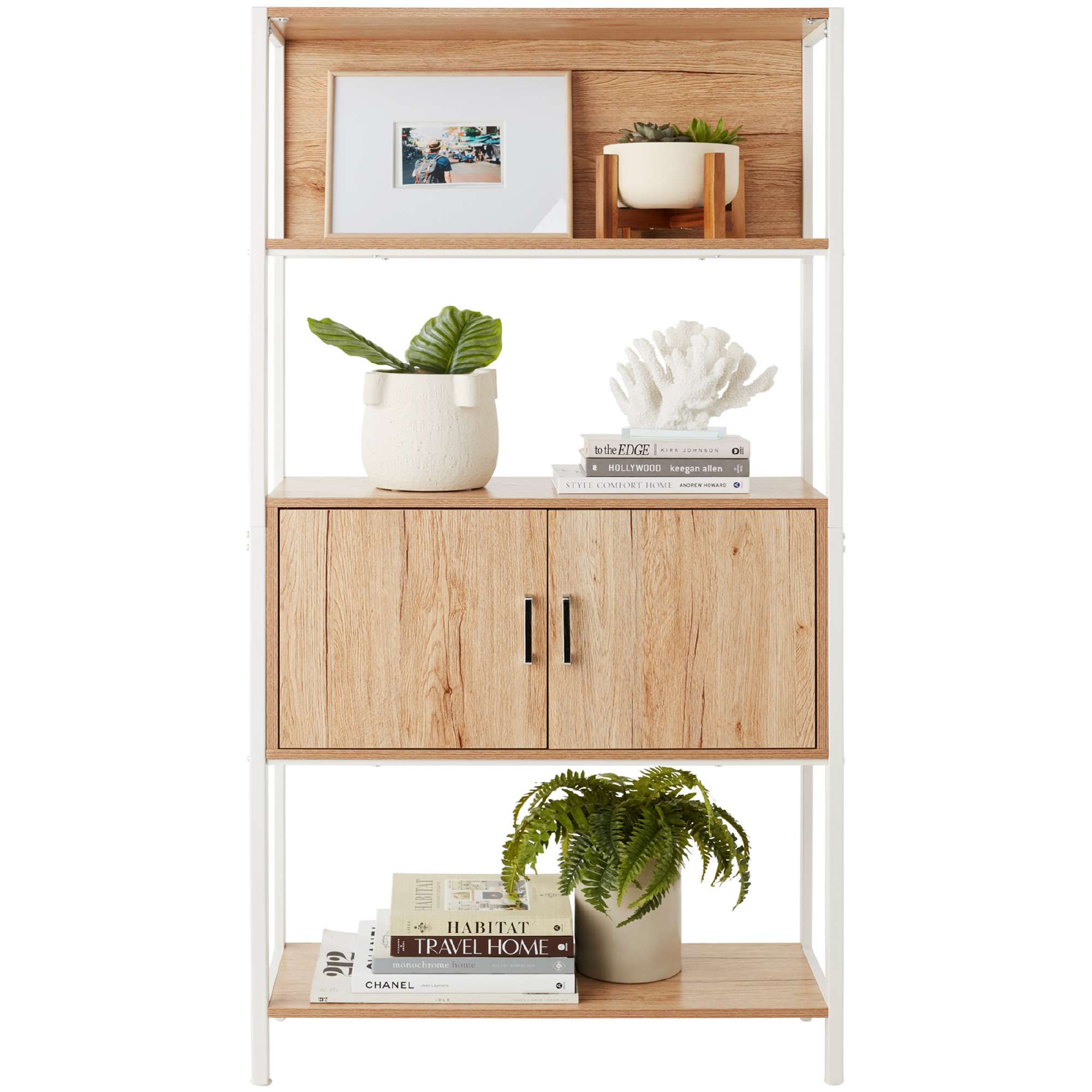 Storage Bookshelf For Living Room, Walkway w/ Enclosed Cabinet, Elevated Design - Light Oak | Best Choice Products Online