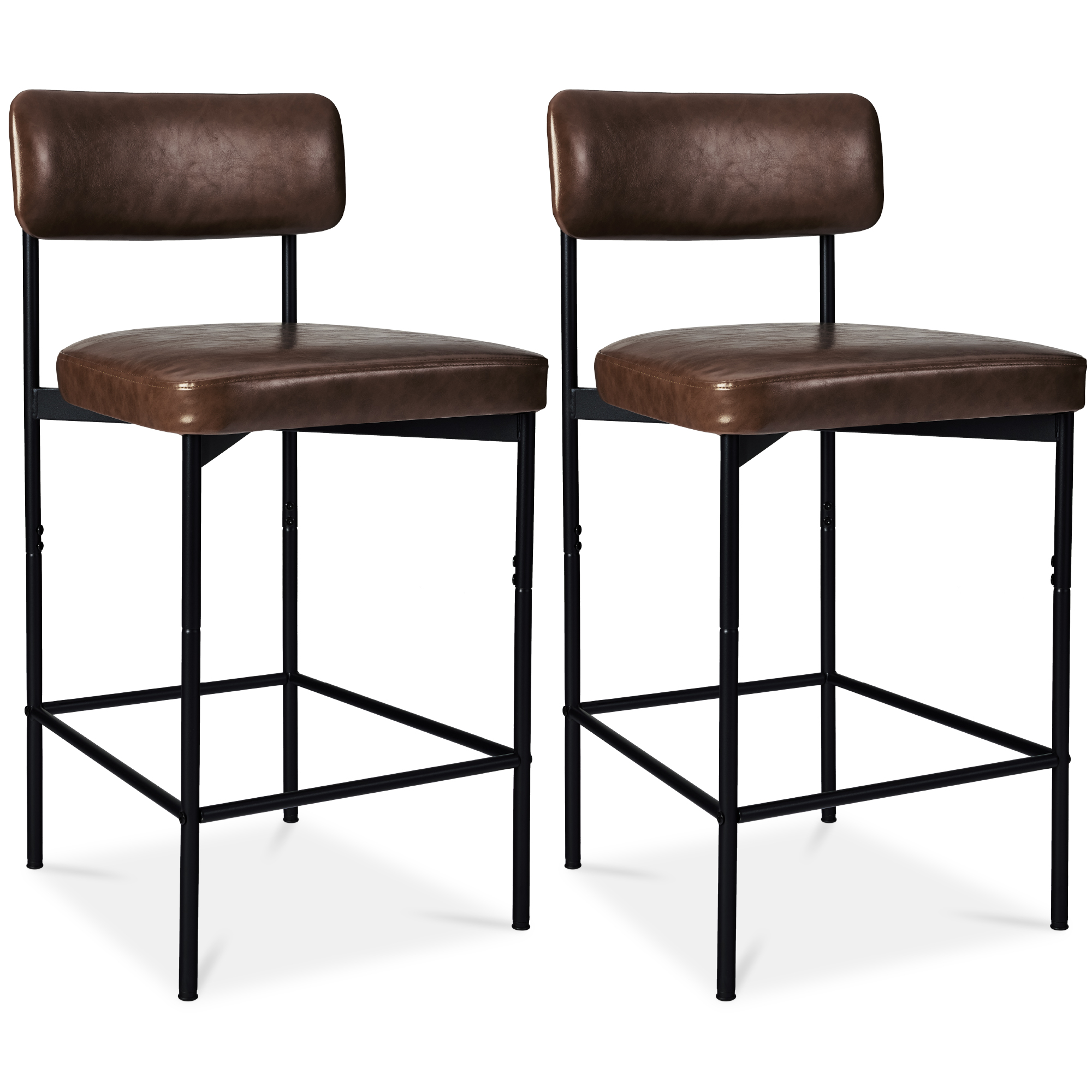 Set of 2 Faux Leather Counter Stools for Kitchen Island and Dining w/ Metal Frame - Mocha Brown - Best Choice Products Online