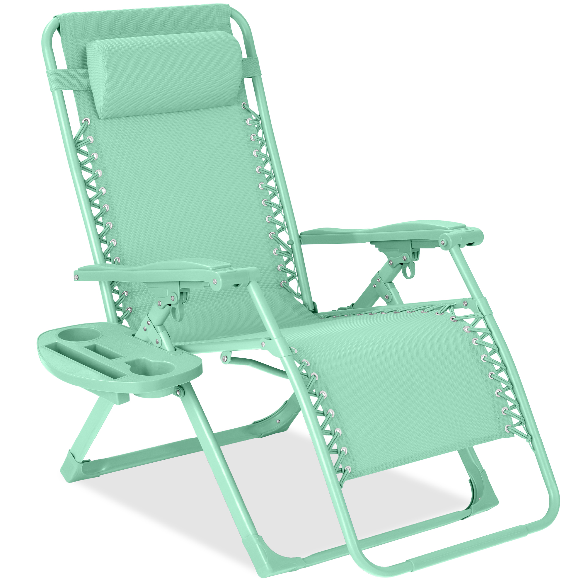 Zero Gravity Chair, Folding Patio Recliner w/ Side Tray, Headrest - Mint - Best Choice Products Online