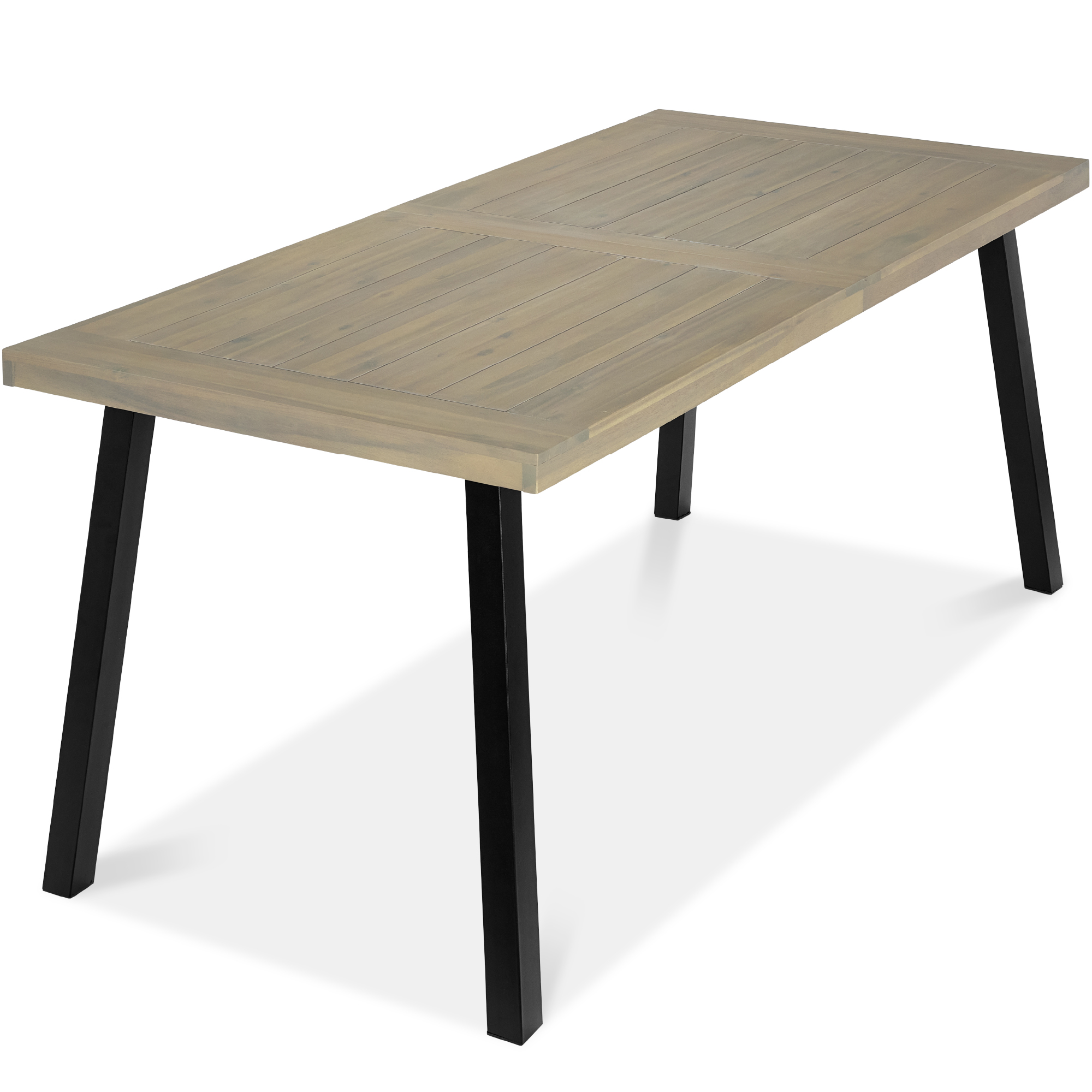 6-Person Indoor Outdoor Rustic Acacia Wood Picnic Dining Table w/ Metal Finish Legs - Taupe - Best Choice Products Online