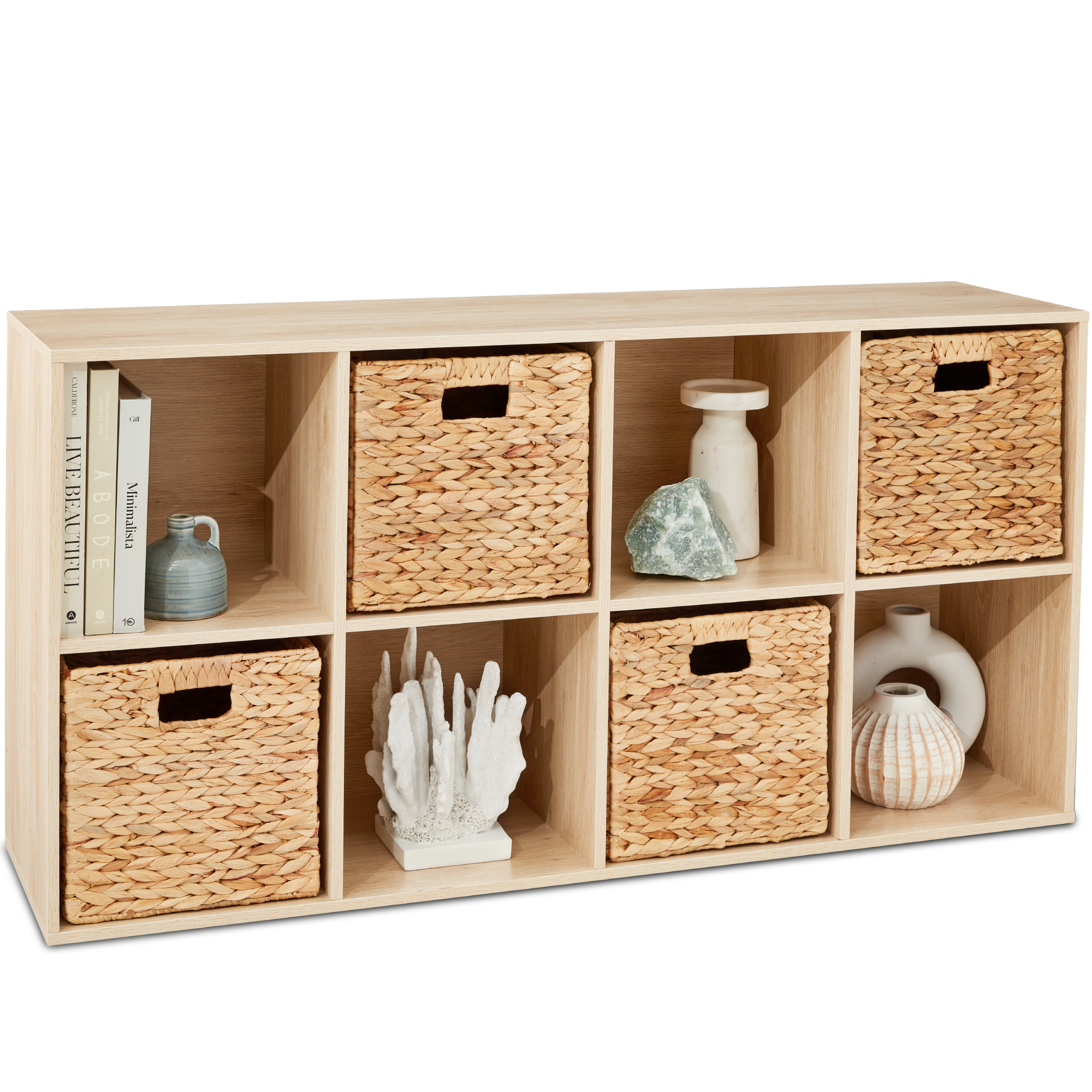 8-Cube Bookshelf, 13.5in Display Storage System, Organizer w/ Removable Back Panels - Light Oak - Best Choice Products Online