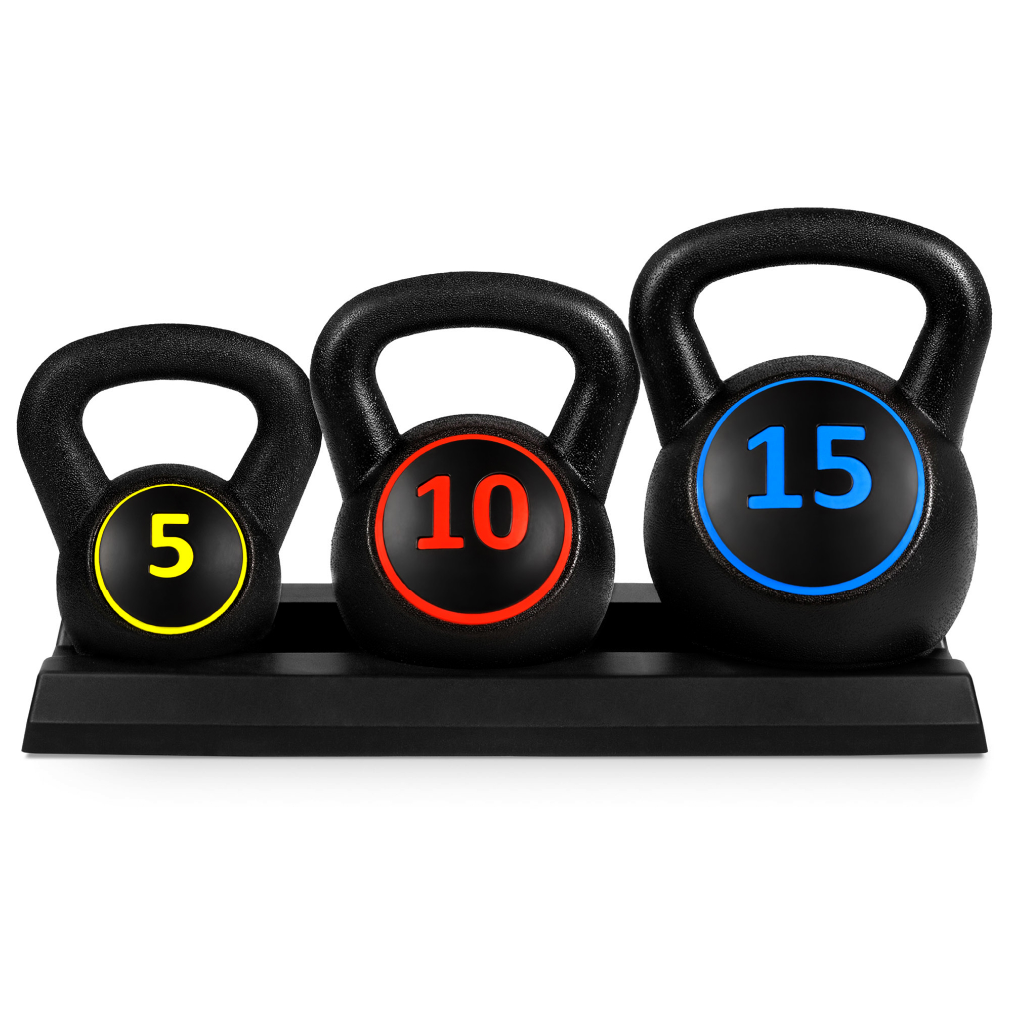 Best Choice Products Kettlebell Weights Set w/ Rack, 3-Piece 5lb, 10lb, 15lb, Weights For Exercise & Fitness Workout
