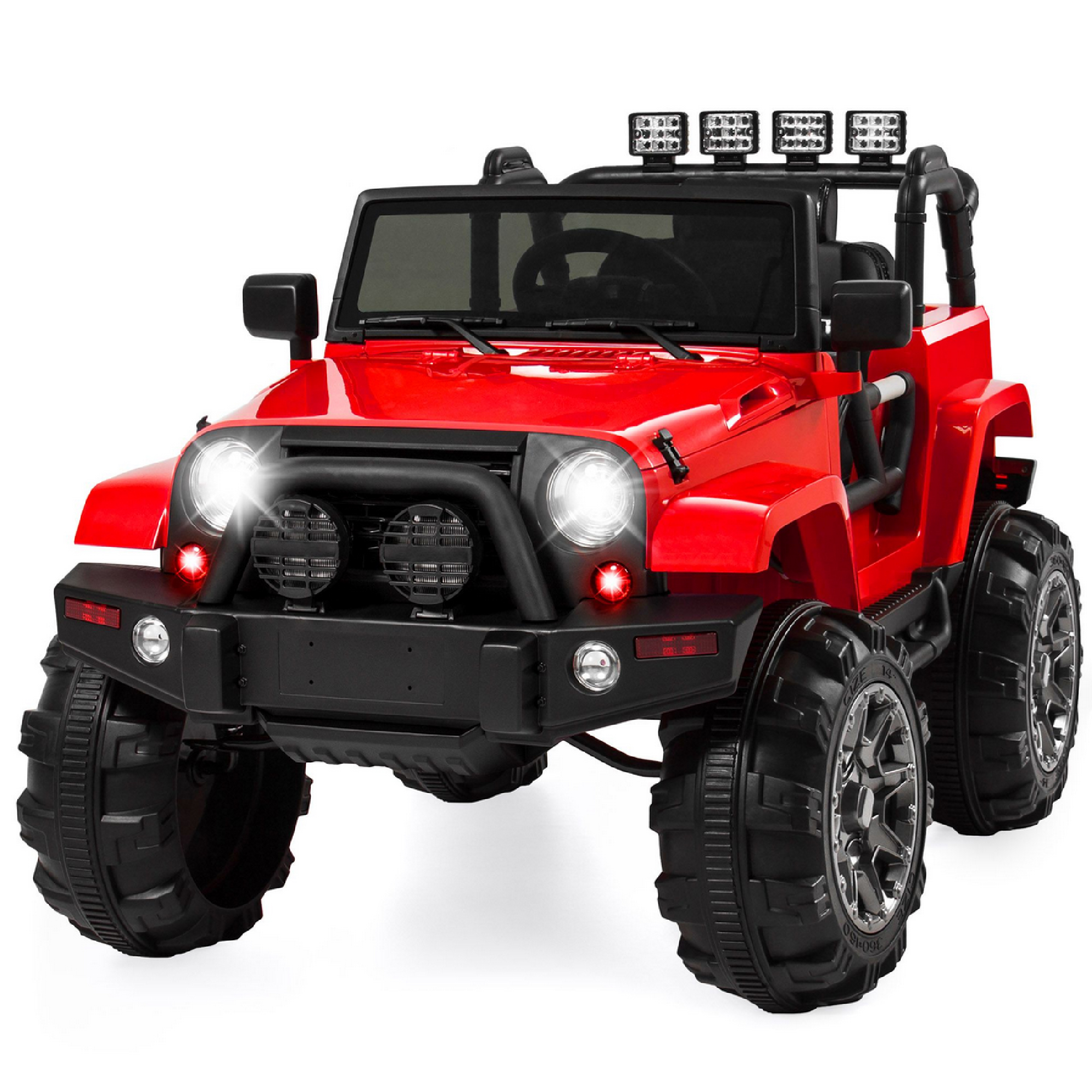 Large Ride On Truck 12V Electric Driving Car Toy For Kids w/ Parental Remote Control, Bluetooth, LED Lights - Red - Best Choice Products