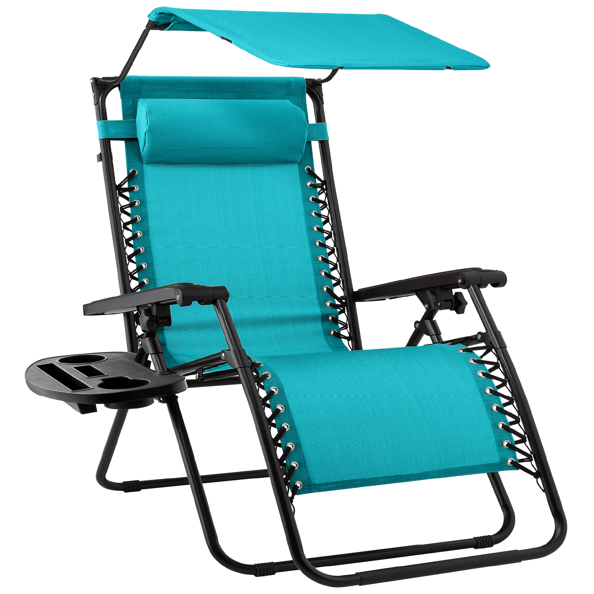 Folding Zero Gravity Chair, Patio Lounge Recliner w/ Canopy Shade, Headrest, Side Tray - Peacock Blue - Best Choice Products Online