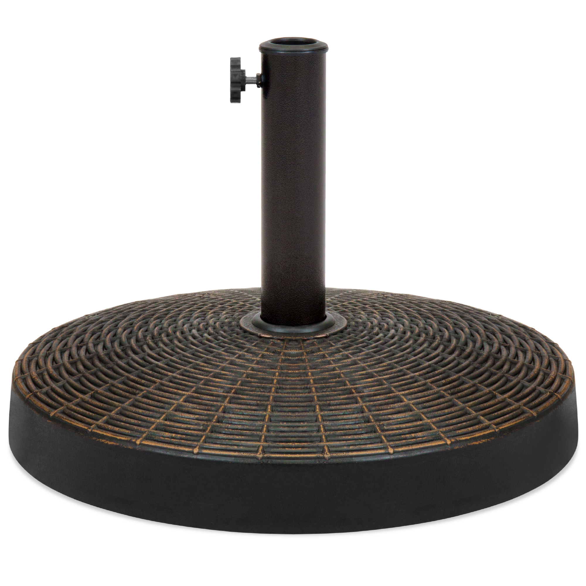Round Wicker Style Resin Patio Umbrella Base Stand w/ 1.75in Hole, Bronze Finish - 55lb, Black | Best Choice Products Online