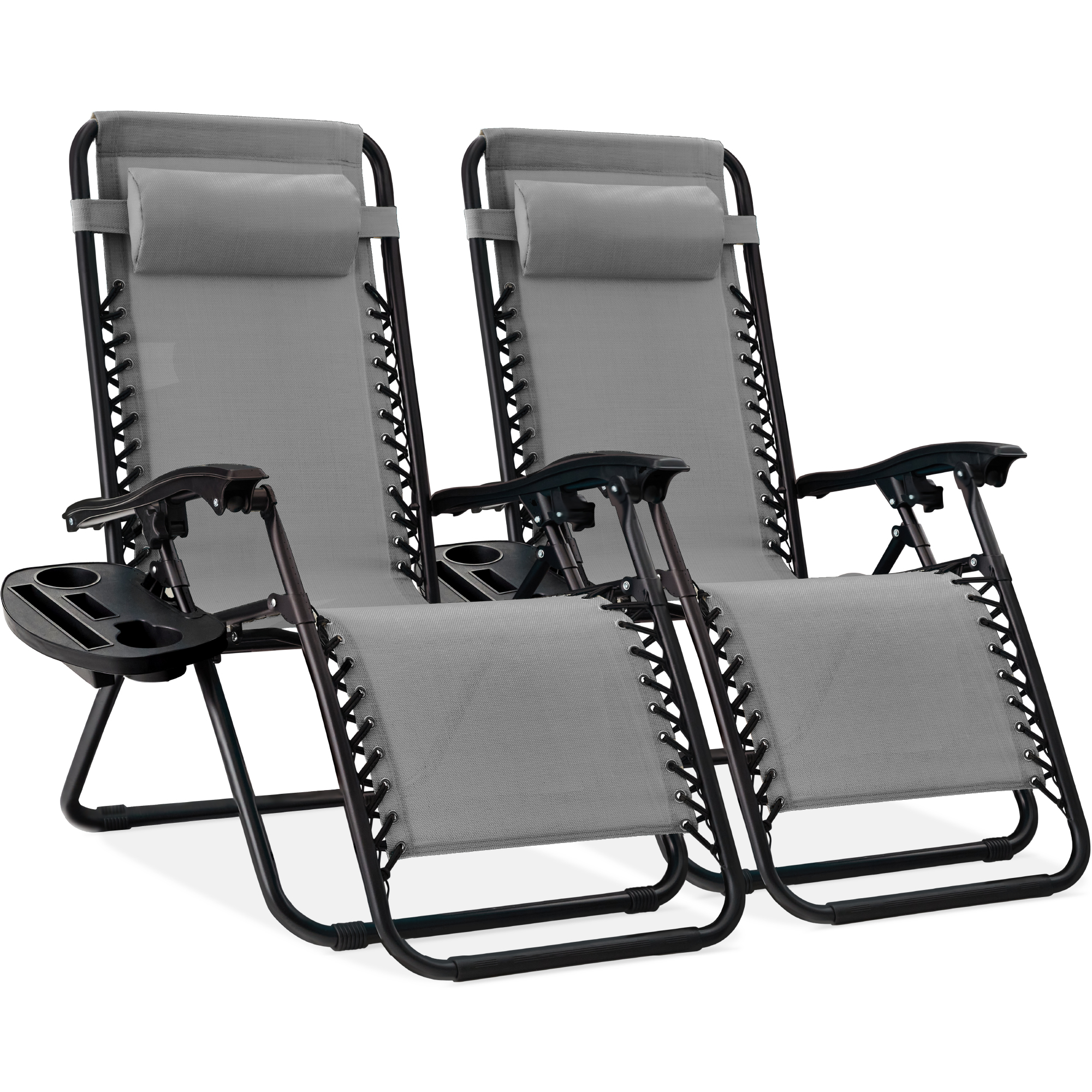 2-Pack Zero Gravity Chairs, Adjustable Lounge Recliners For Patio & Pool w/ Cup Holders - Ice Gray - Best Choice Products Online