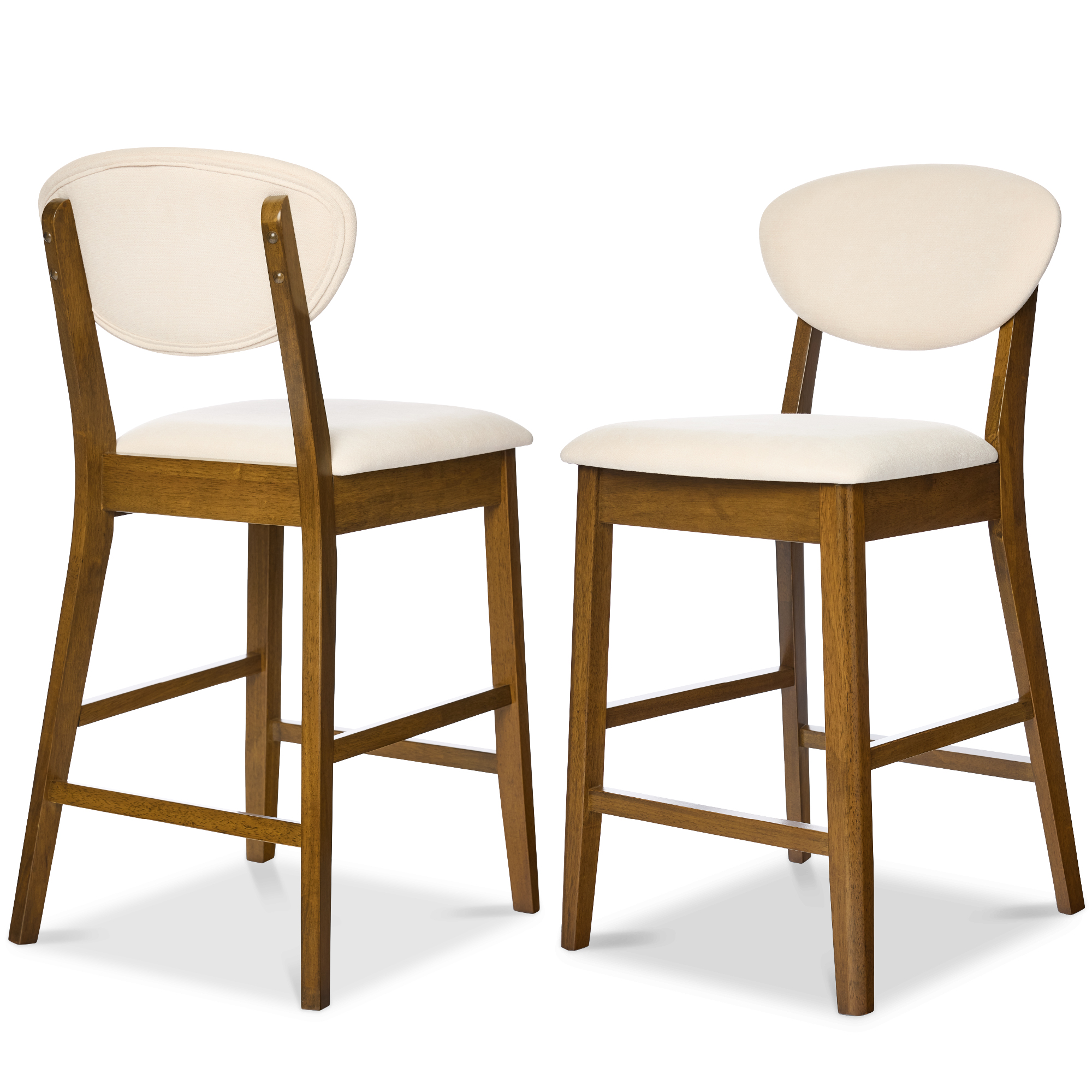 2-Piece Mid-Century Modern Wood and Upholstered Counter Height Bar Stool Set â?? Walnut/Cream - Best Choice Products Online