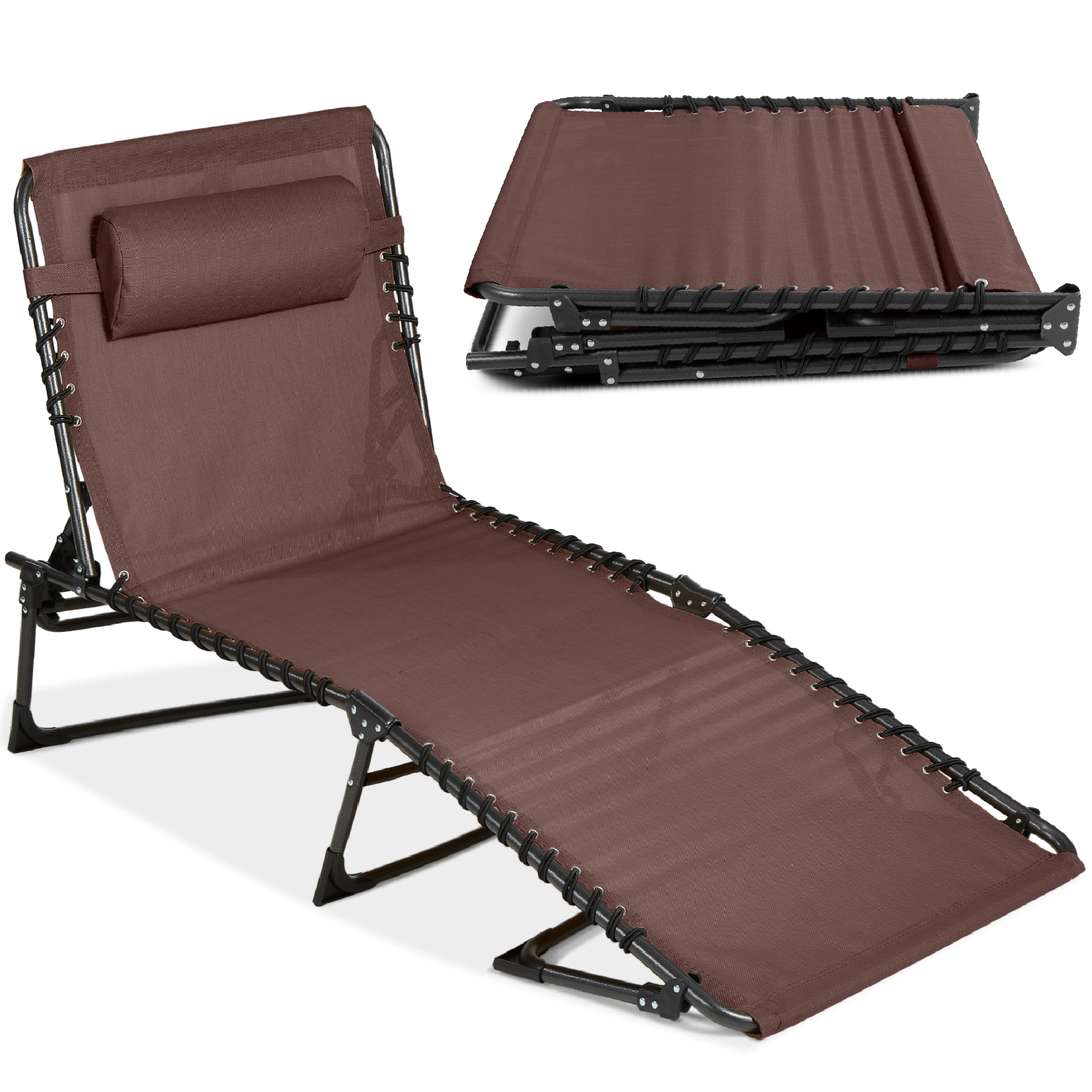 Patio Chaise Lounge Chair, Outdoor Portable Adjustable Pool Recliner w/ Pillow - Brown - Best Choice Products Online
