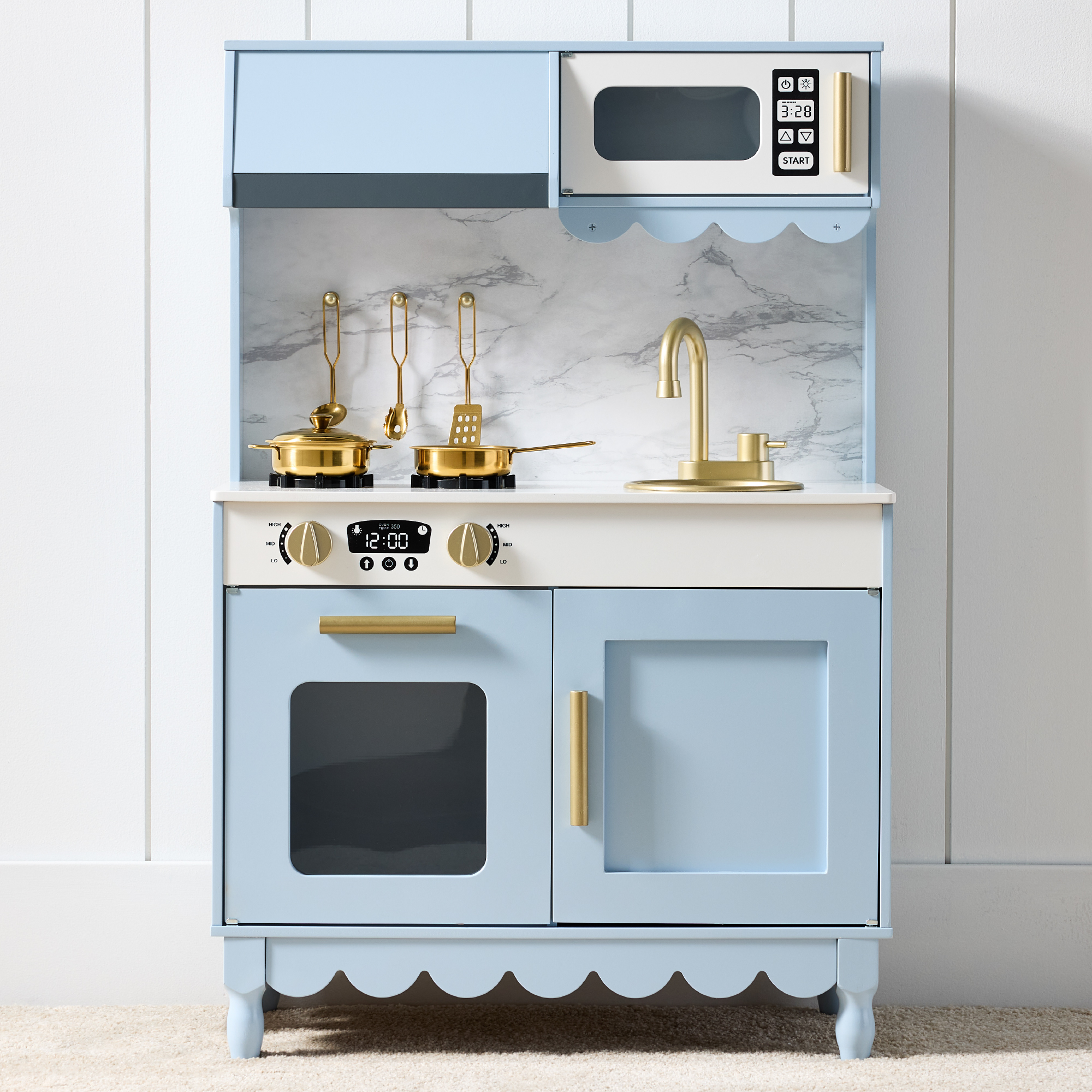 Cottage Wooden Play Kitchen Toy Set for Kids w/ 5 Accessories, Oven - Blue - Best Choice Products Online