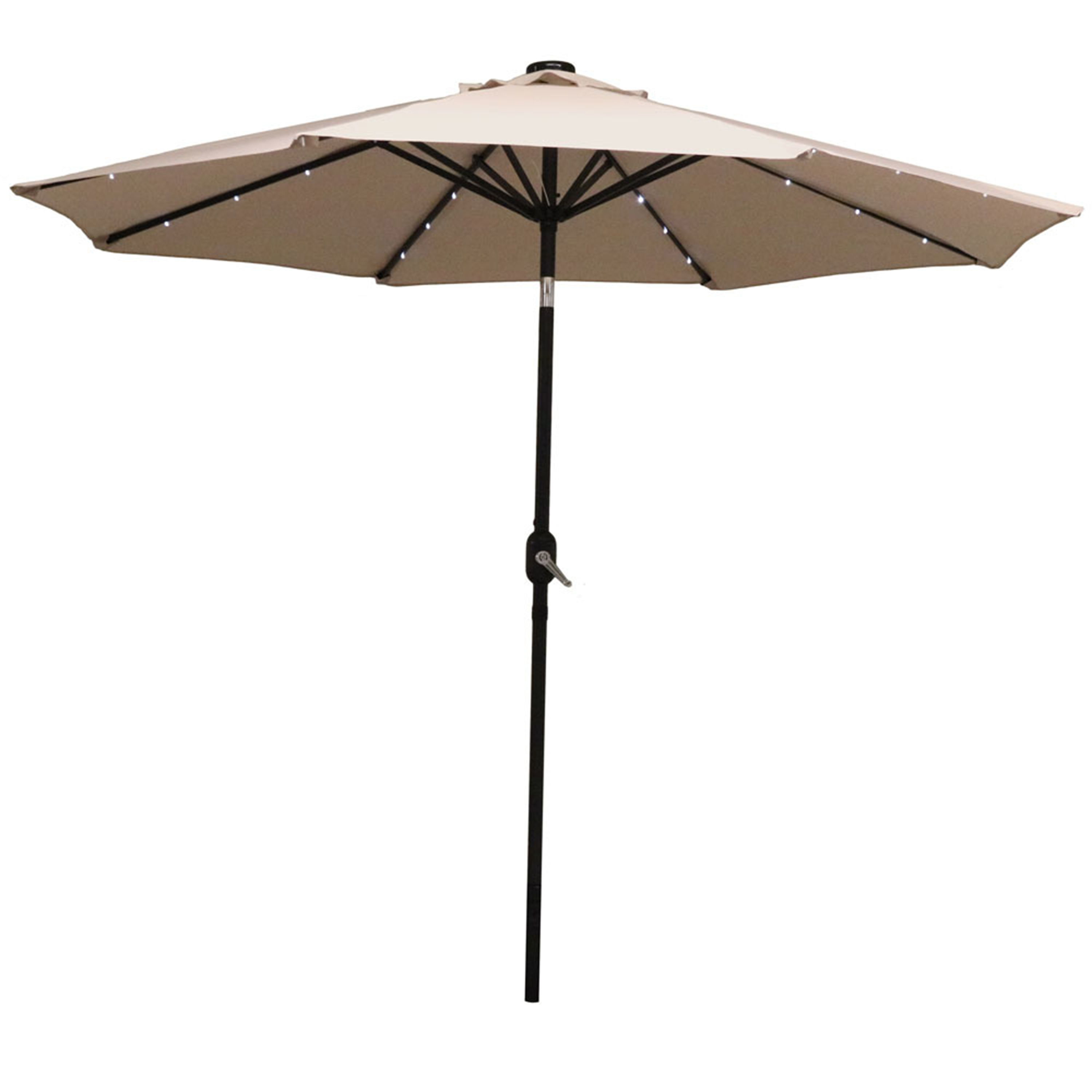 Sunnydaze Solar Powered LED Lighted Patio Umbrella with Tilt & Crank, 9 Foot, Beige