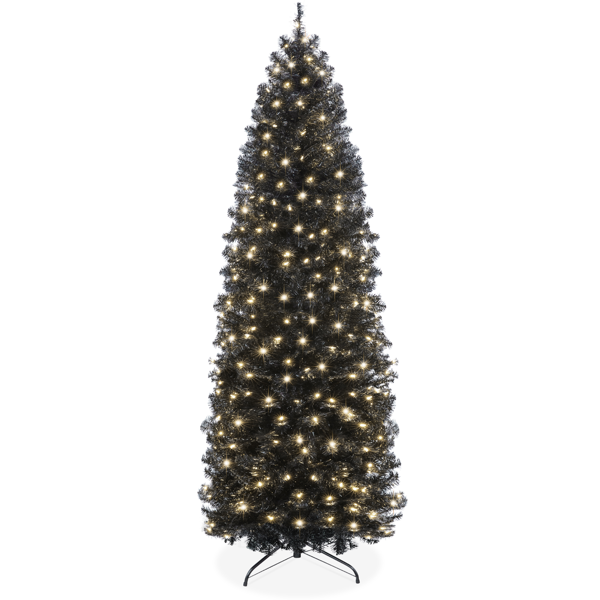 9ft Black Pre-Lit Artificial Christmas Tree, Holiday Pencil Tree w/ 500 Incandescent Lights, Base - Best Choice Products Online