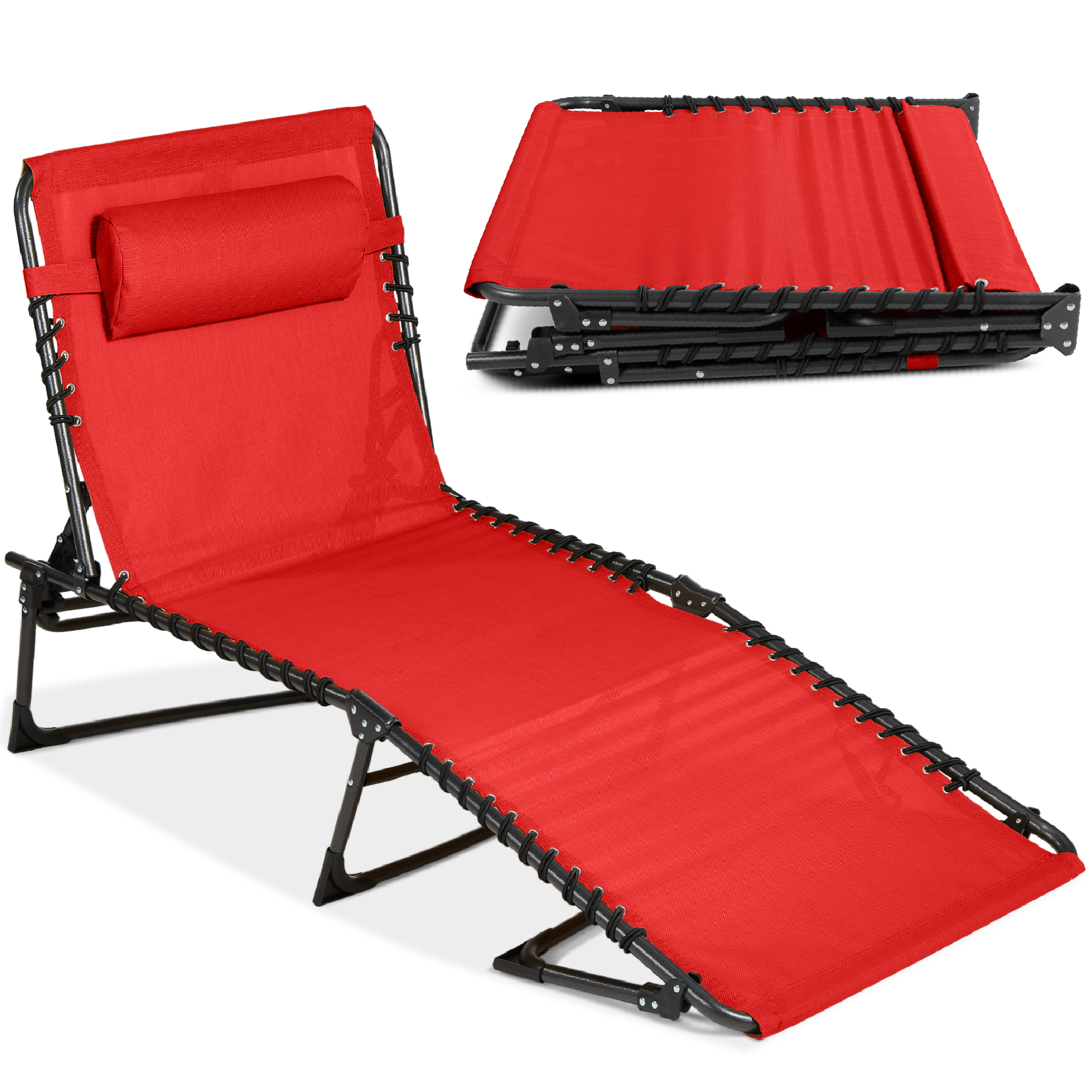 Patio Chaise Lounge Chair, Outdoor Portable Adjustable Pool Recliner w/ Pillow - Red - Best Choice Products Online