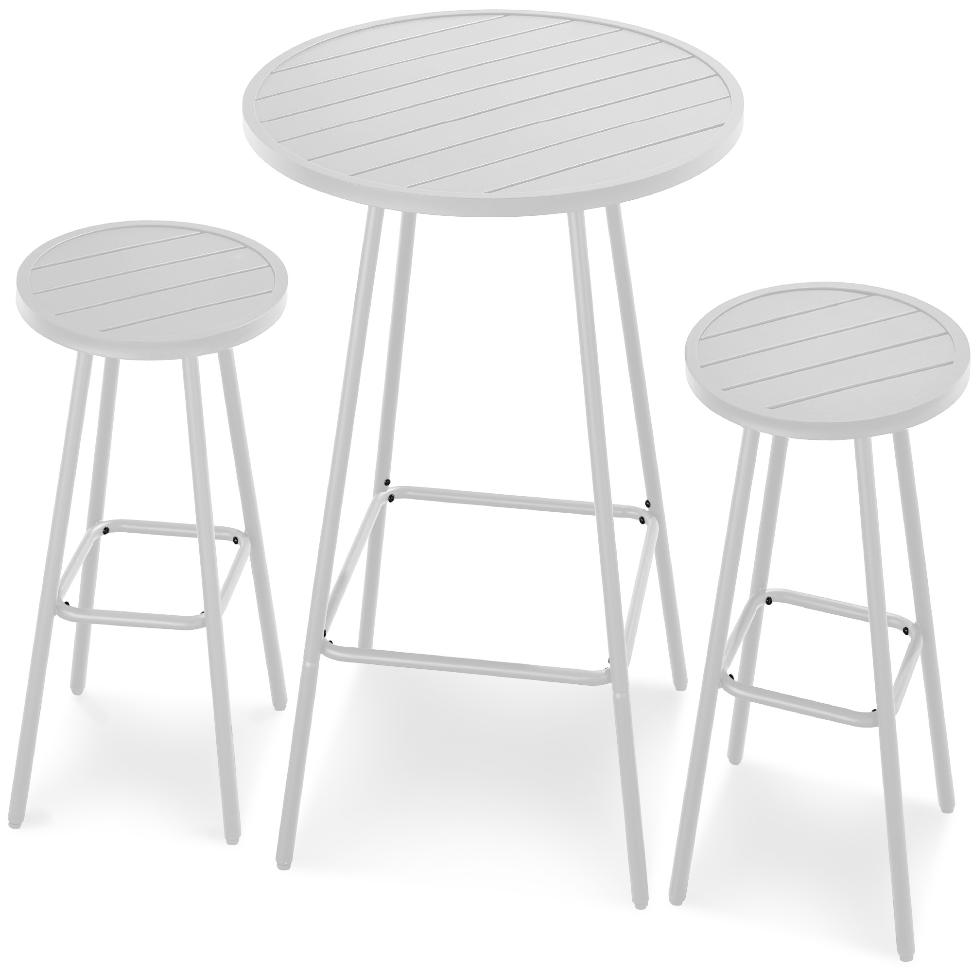 3-Piece Steel Patio Bar Height Round Bistro Set w/ Backless Stools, Slatted Design - White - Best Choice Products Online