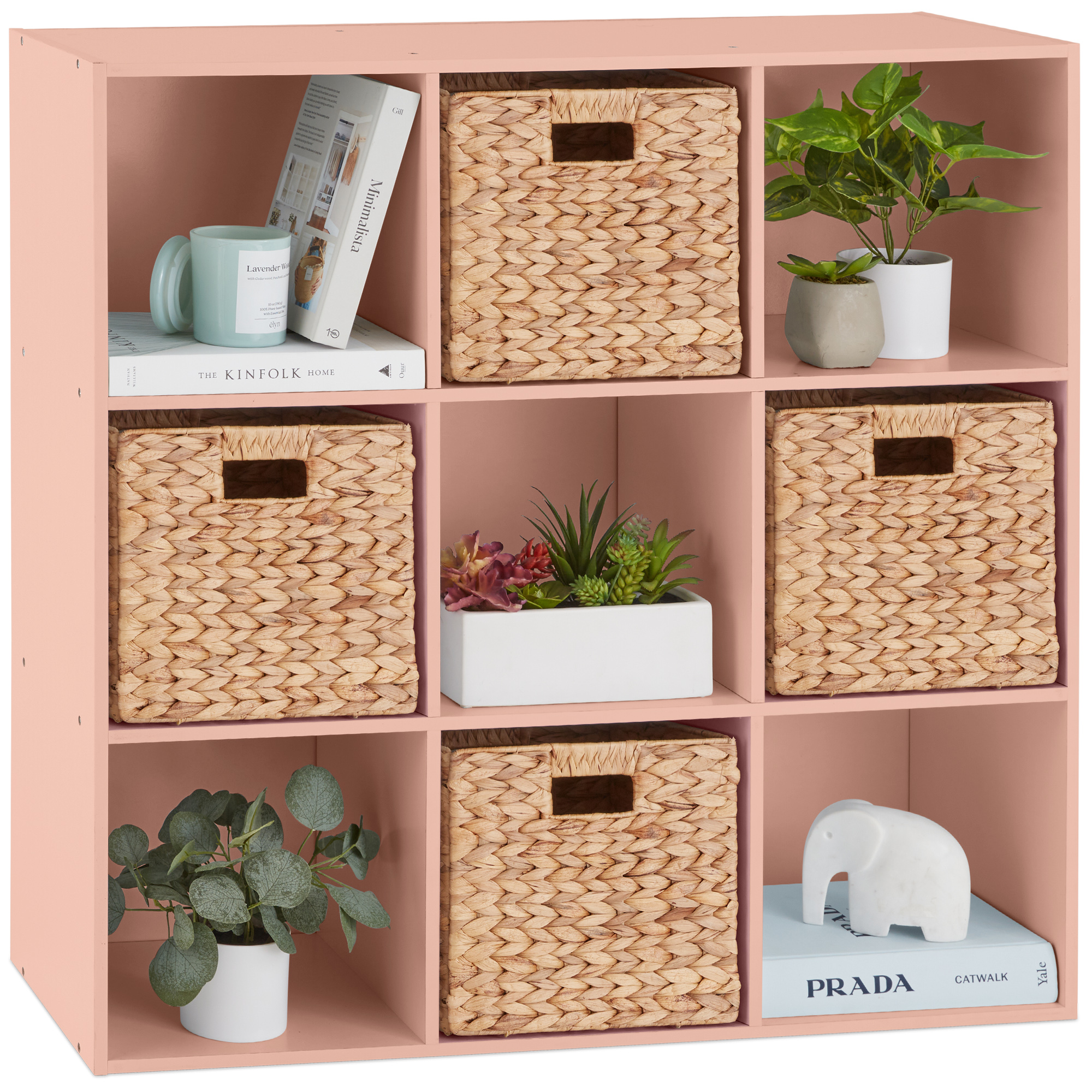 9-Cube Bookshelf, Display Storage System, Compartment Organizer w/ 3 Removable Back Panels - Light Pink - Best Choice Products Online
