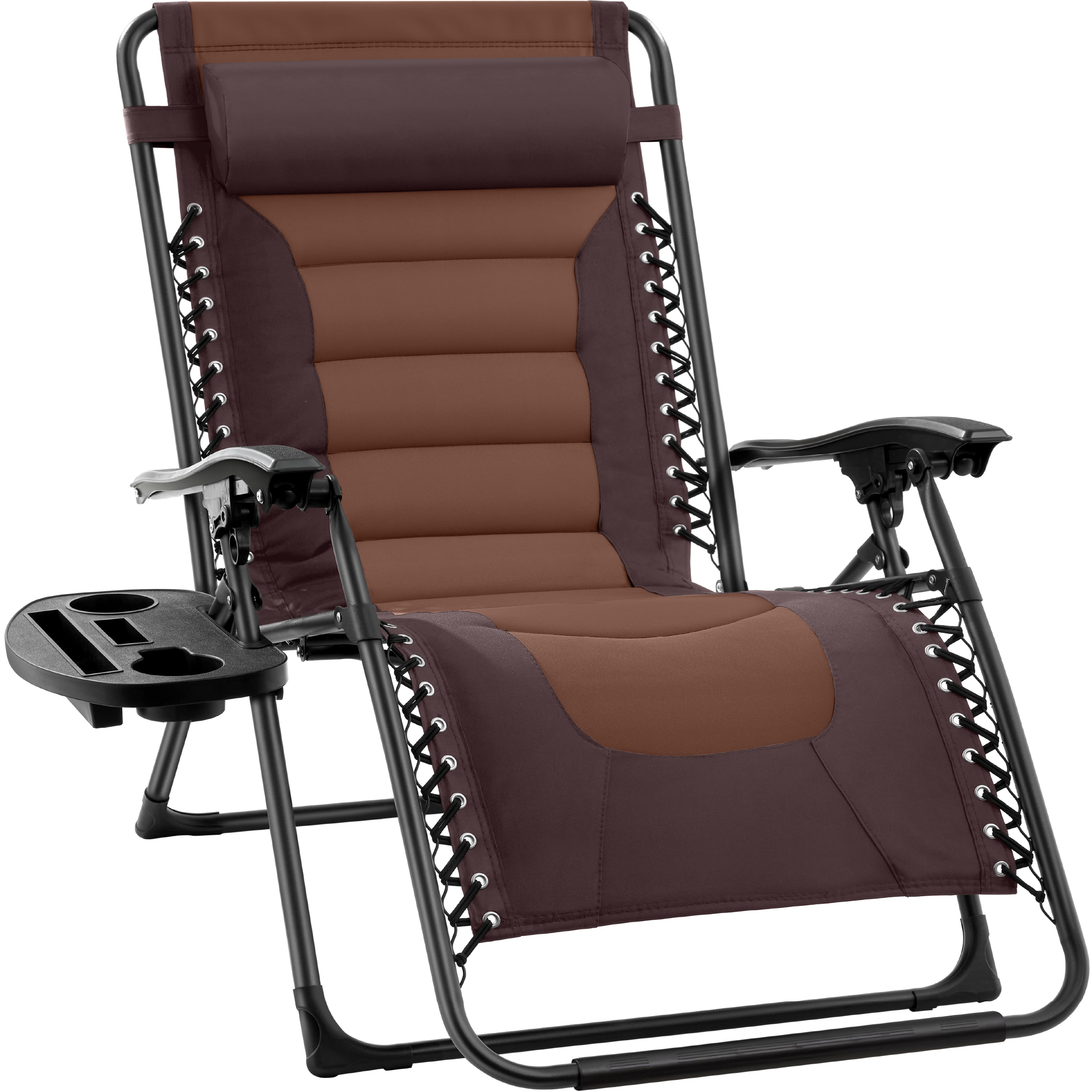Oversized Padded Zero Gravity Chair, Folding Outdoor Patio Recliner w/ Side Tray - Brown/Caramel - Best Choice Products Online