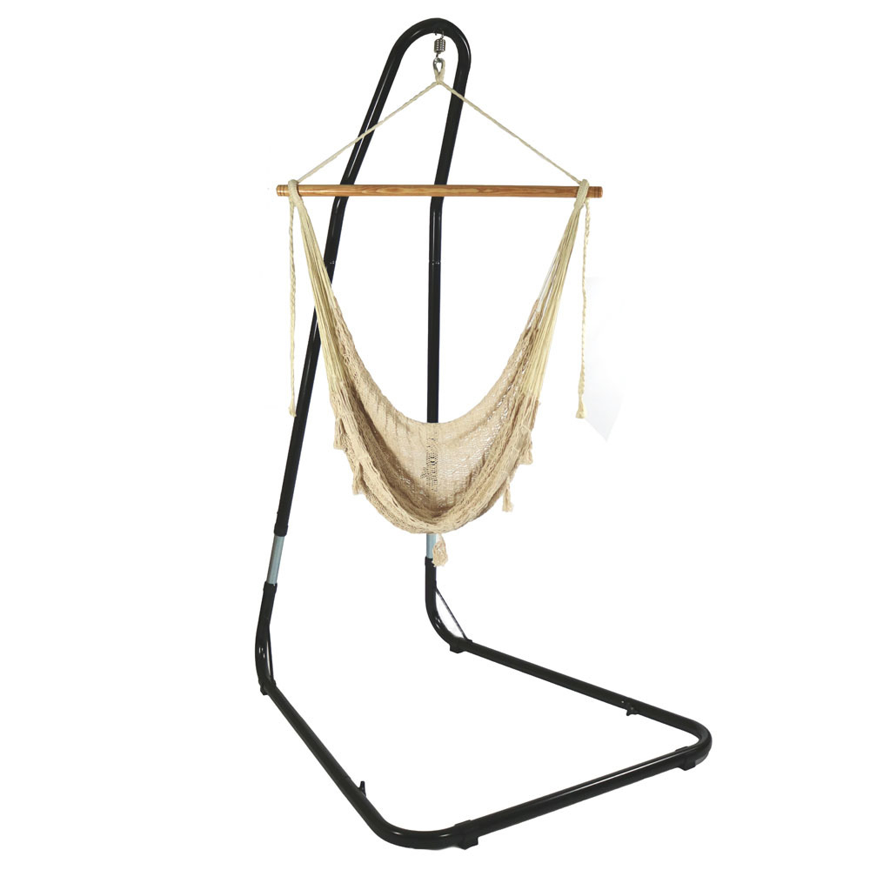 Sunnydaze Mayan Rope Hammock Chair and Adjustable Stand, Comfortable Hanging Swing Seat, Natural, Extra-Large Hammock