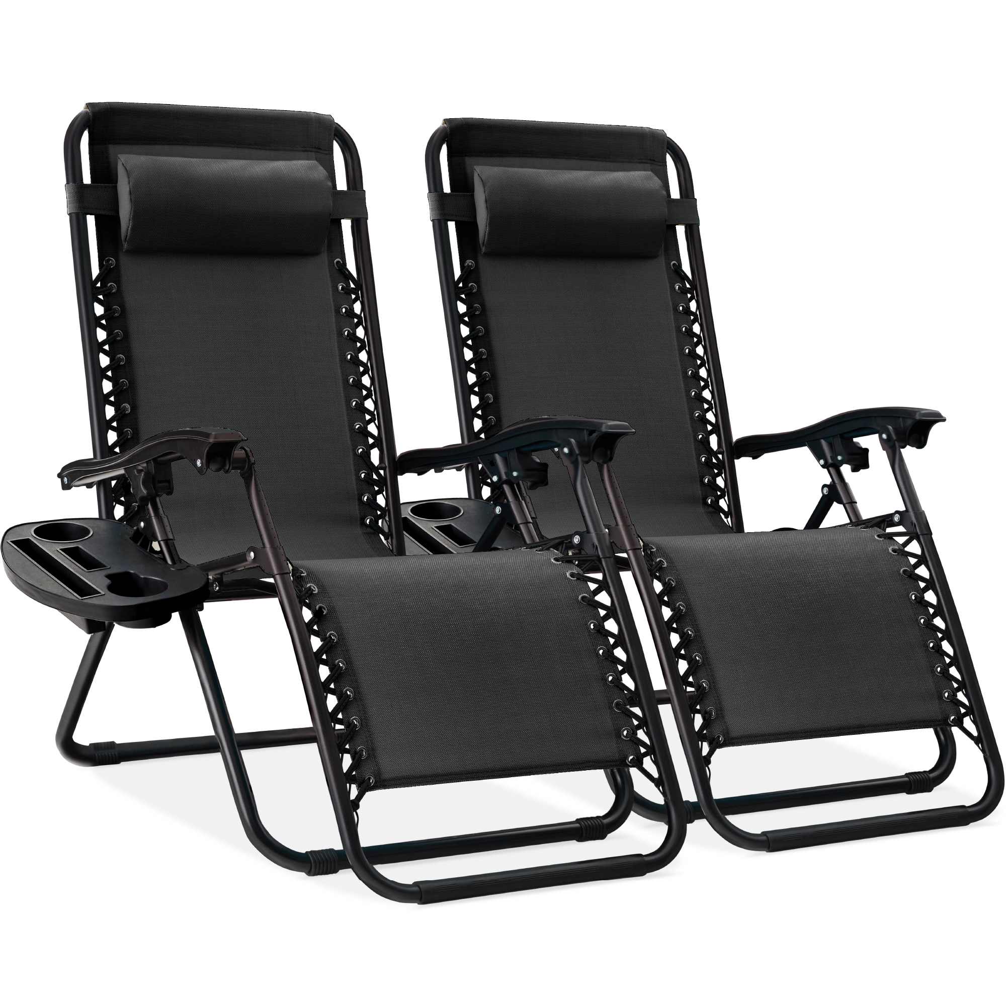 2-Pack Zero Gravity Chairs, Adjustable Lounge Recliners For Patio & Pool w/ Cup Holders - Black - Best Choice Products Online
