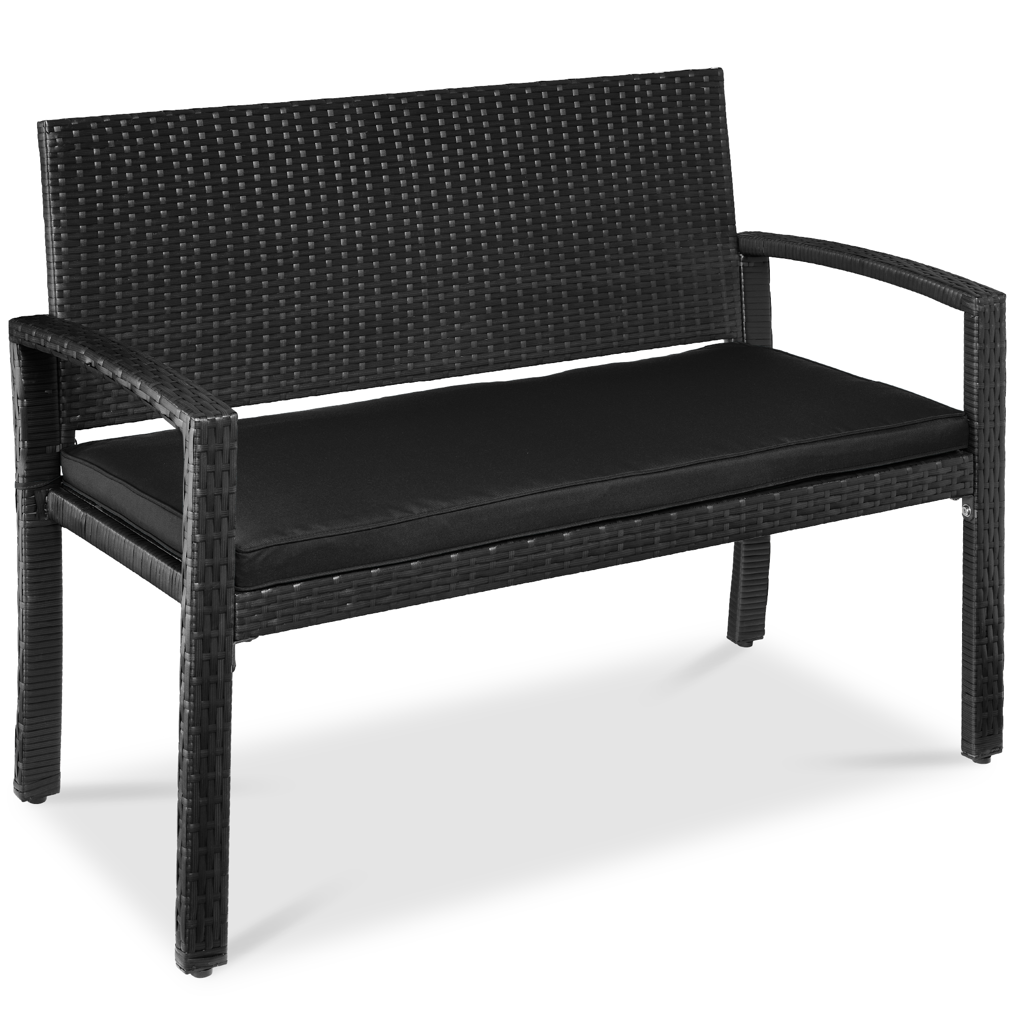 2-Person Wicker Bench, Outdoor Patio Garden Porch Furniture w/ 700lb Capacity, Cushion - Black/Black - Best Choice Products Online