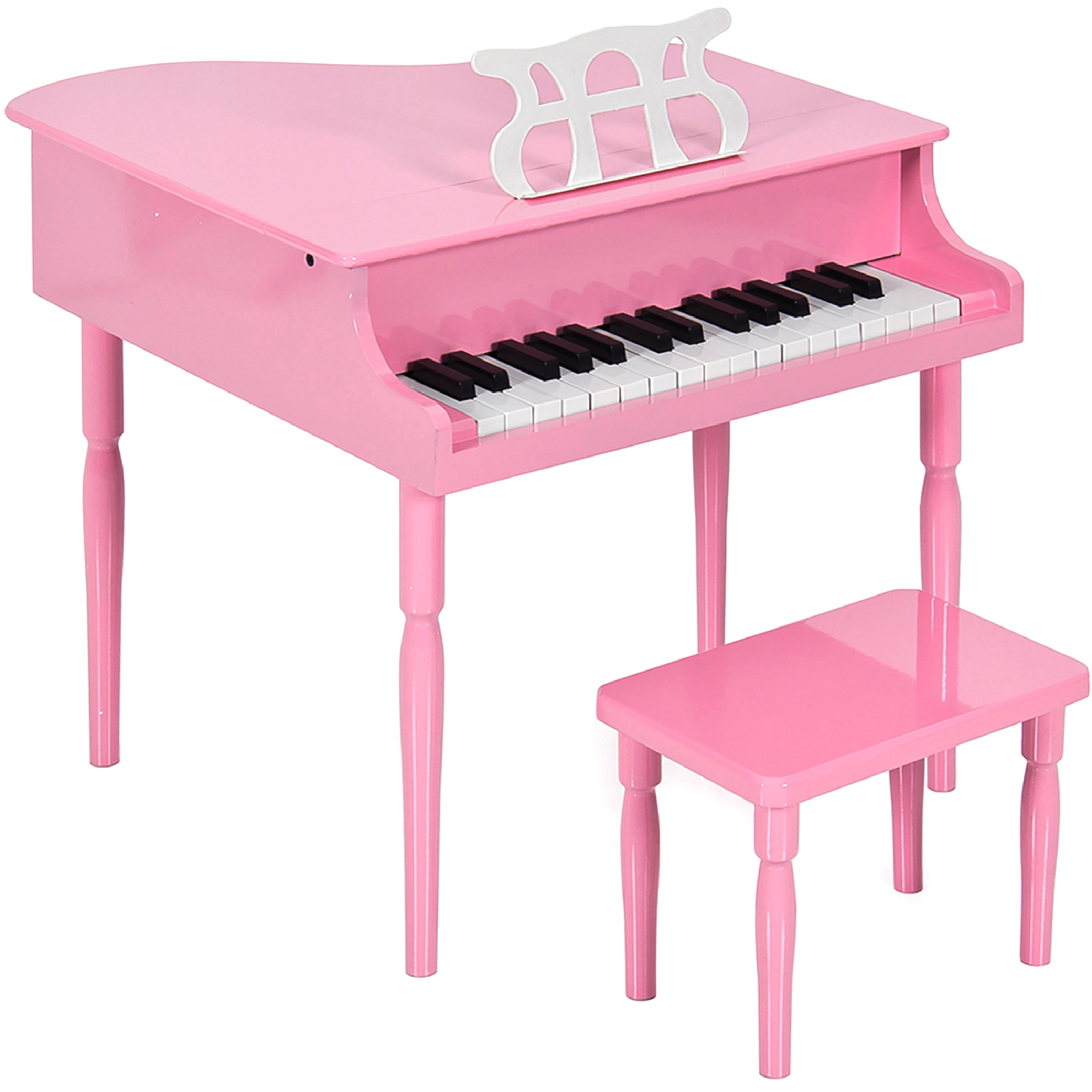 Kids Wooden 30-Key Mini Grand Piano w/ Lid, Bench, Foldable Music Rack, Song Book, Stickers - Pink - Best Choice Products Online