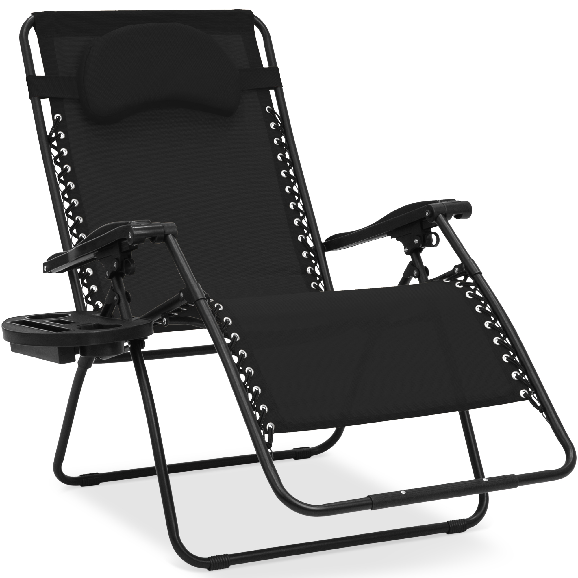 Oversized Zero Gravity Chair w/ Pillow, Cupholder, Folding Outdoor Lounge Recliner For Patio & Pool - Black - Best Choice Products Online