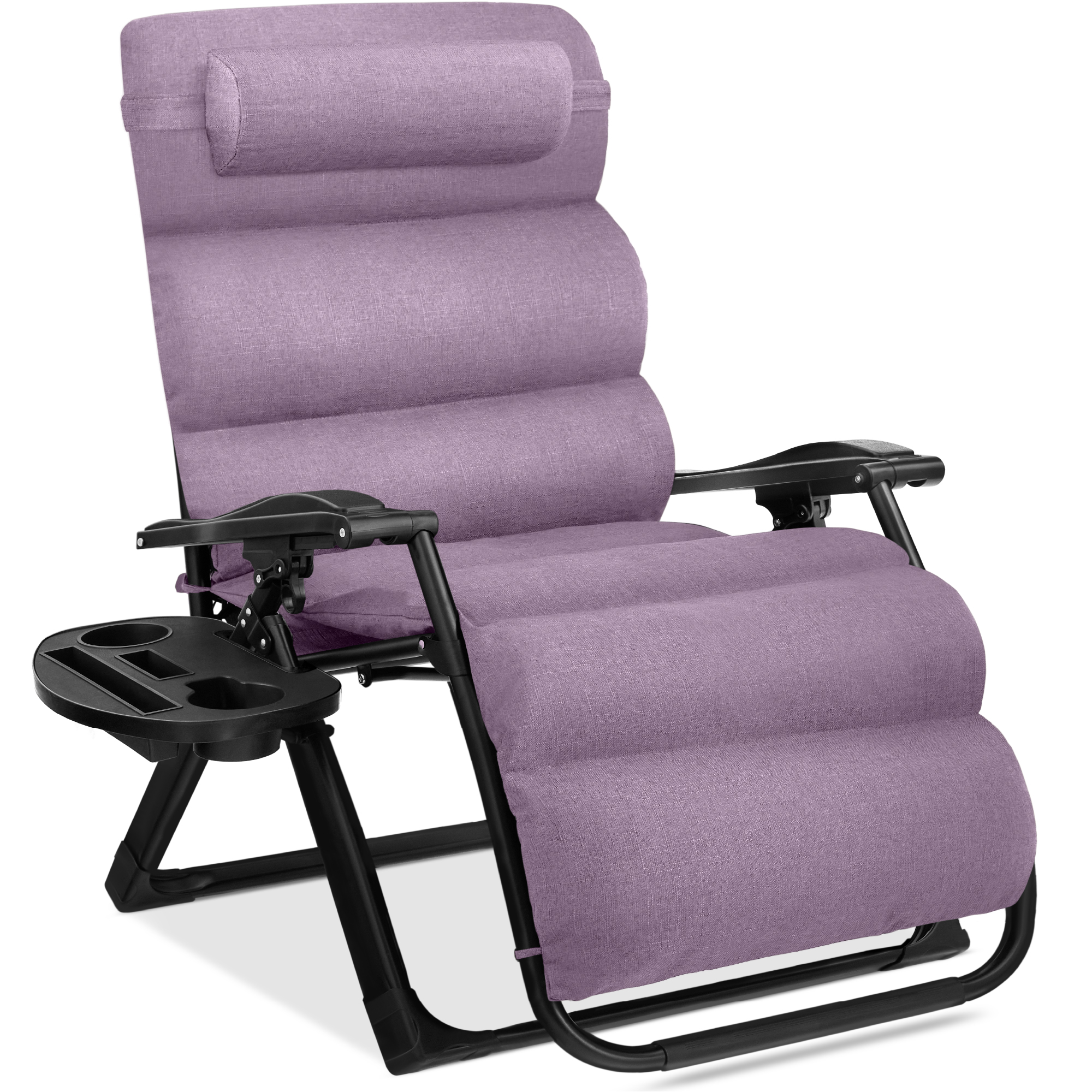 Oversized Zero Gravity Chair, Folding Outdoor Recliner w/ Removable Cushion, Side Tray - Lavender - Best Choice Products Online