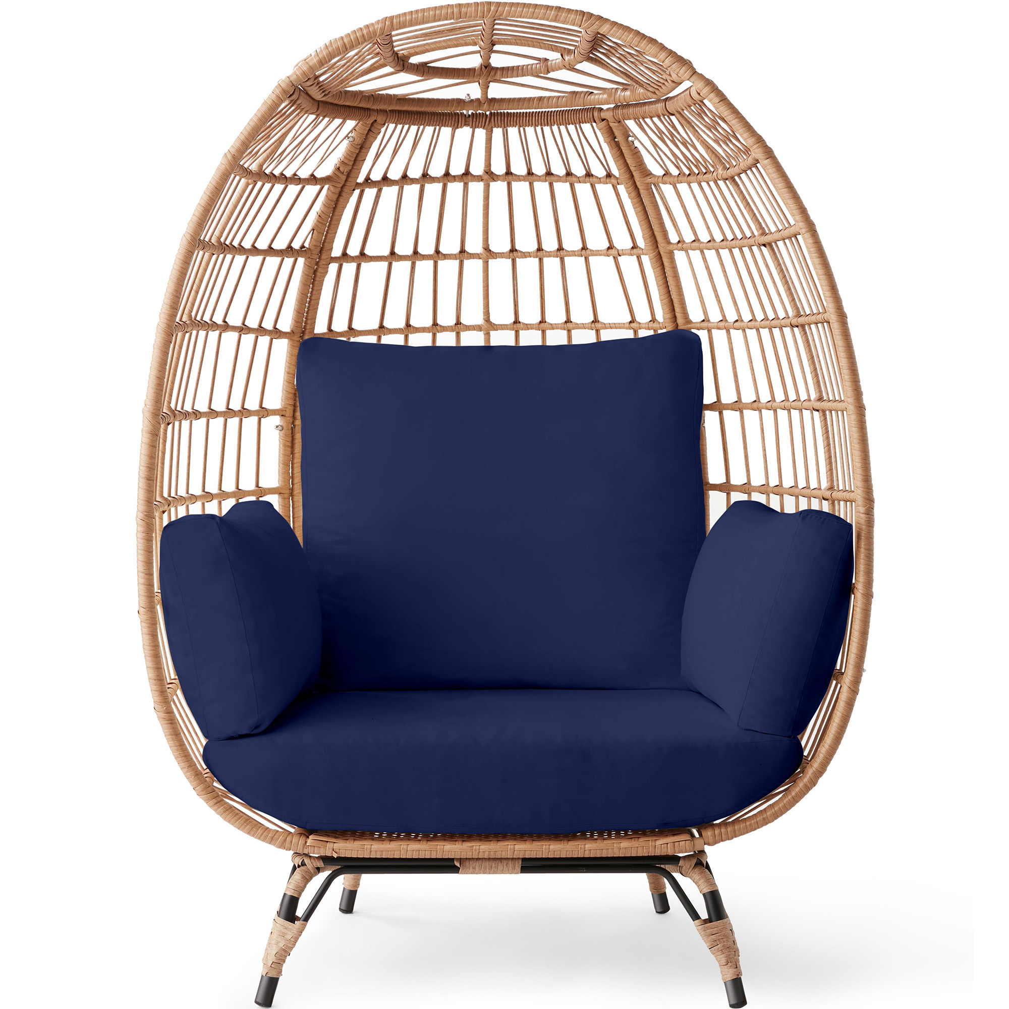 Wicker Egg Chair Oversized Indoor Outdoor Patio Lounger w/ Steel Frame, 440lb Capacity - Navy - Best Choice Products Online