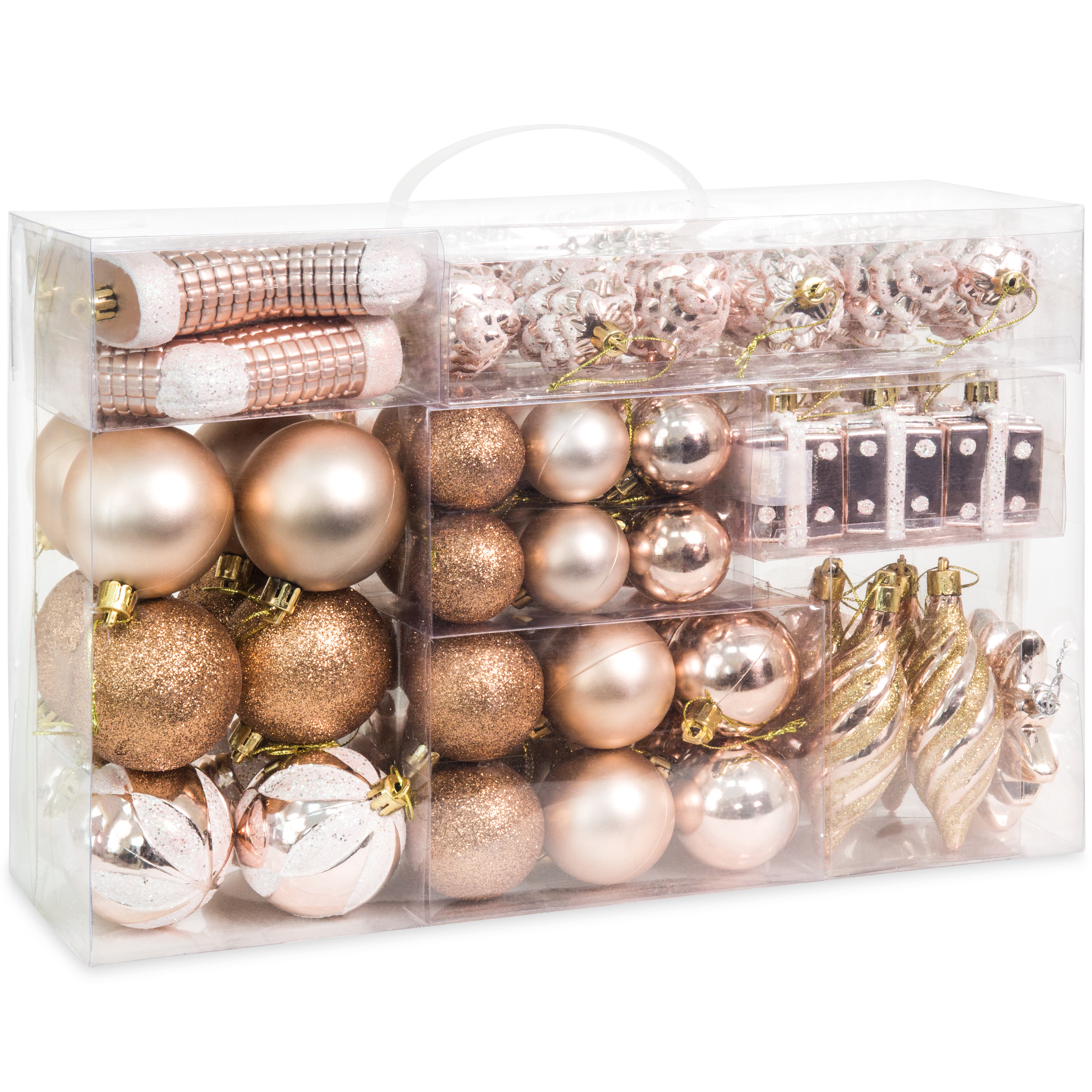 Best Choice Products Set of 72 Handcrafted Shatterproof Hanging Christmas Ornaments w/ Glitter Design - Rose Gold