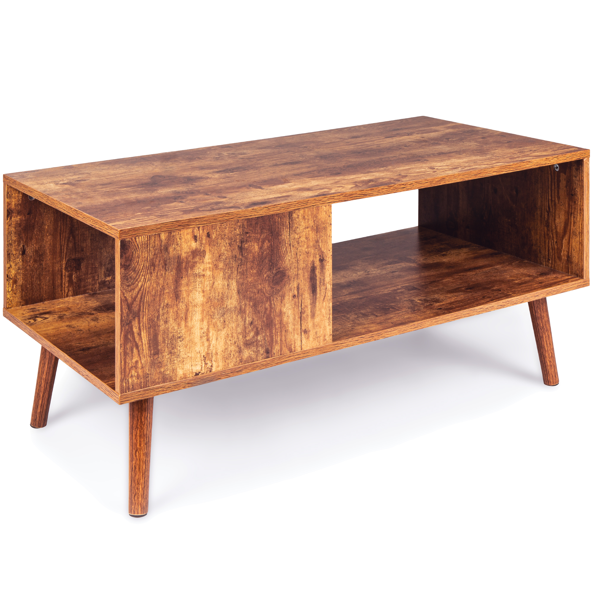 Coffee Accent Table & Versatile Entertainment Center, Wooden Mid-Century Modern Design w/ Open Storage Shelf - Brown - Best Choice Products Online
