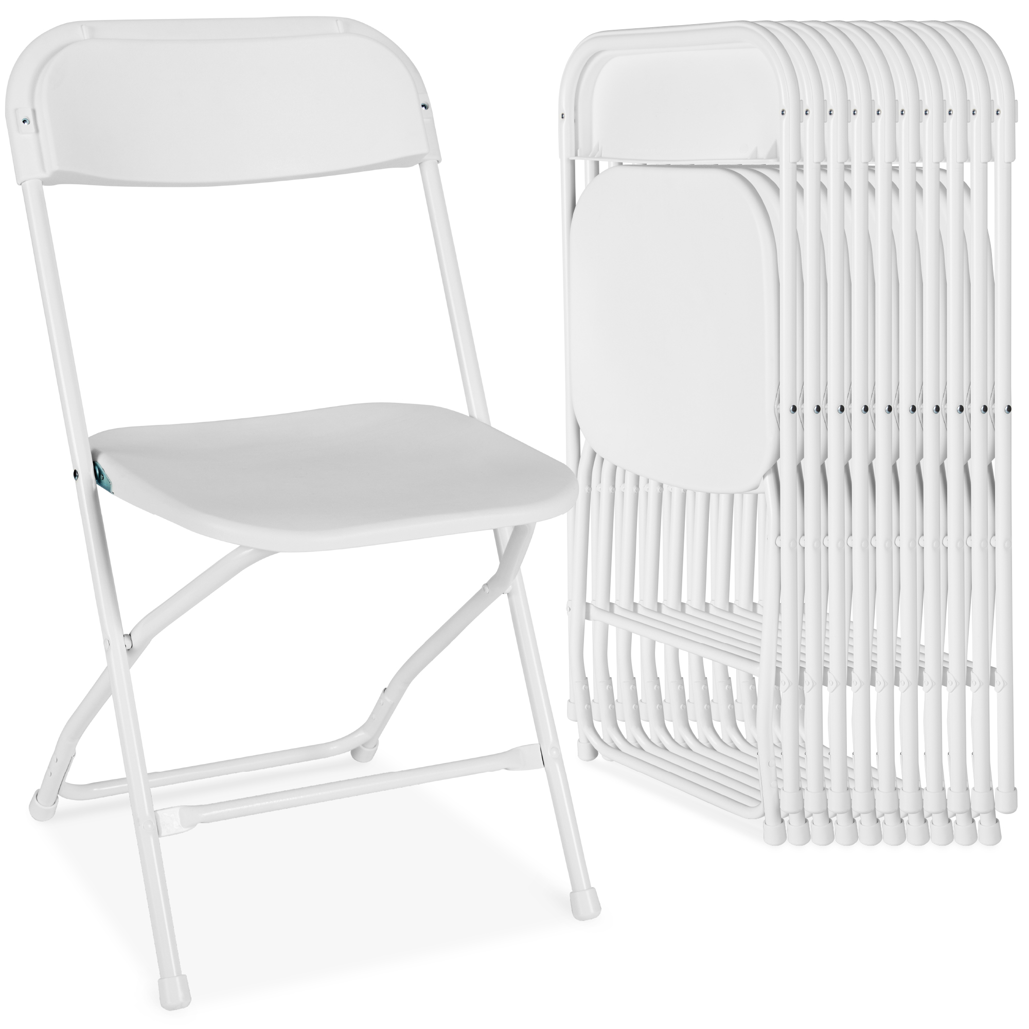 10 Folding Stacking Plastic Chairs w/ Non-Slip Feet, 350lb Capacity - White - Best Choice Products Online