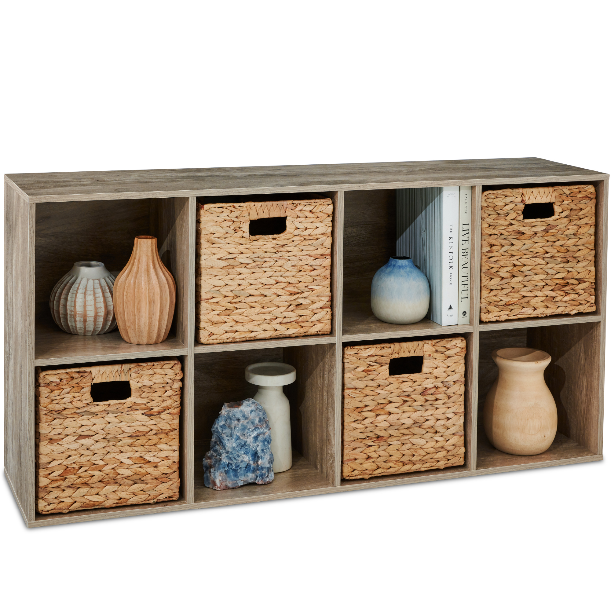 8-Cube Bookshelf, 11in Display Storage System, Organizer w/ Removable Back Panels - Greige - Best Choice Products Online
