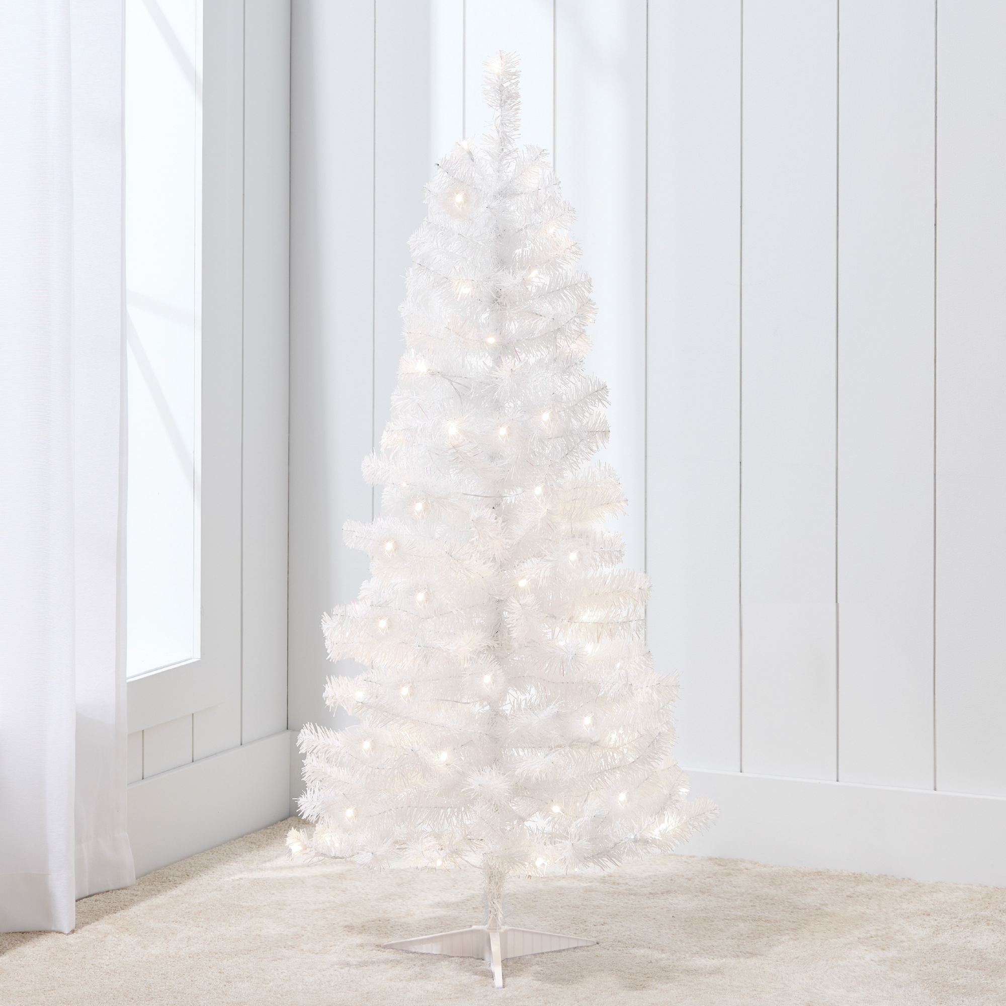 4ft Pre-Lit White Tinsel Christmas Tree, Artificial Tree Holiday Decor w/ LED Lights - White Tinsel - Best Choice Products Online