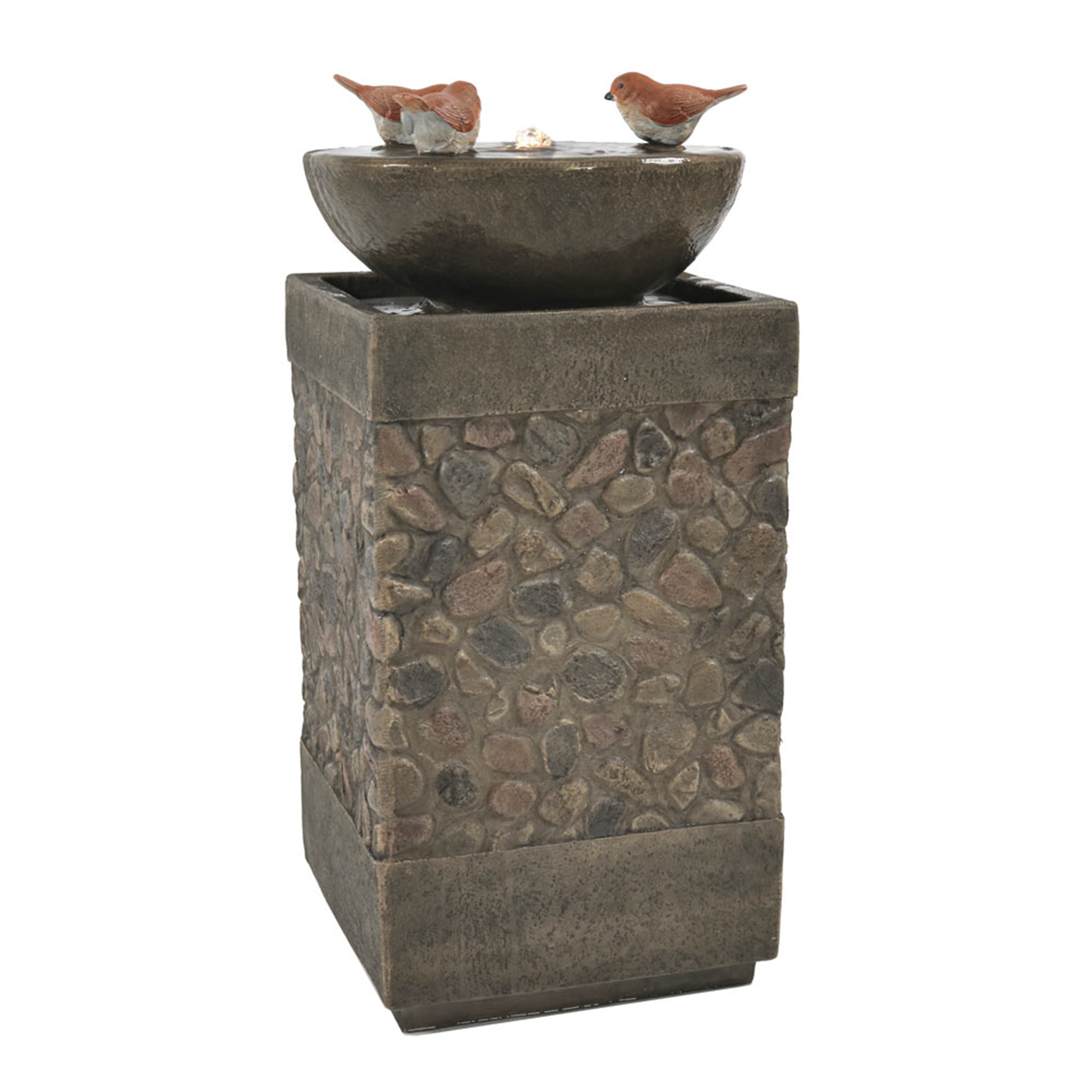 Sunnydaze Three Bathing Birds Birdbath Water Fountain with Light - 25-Inch