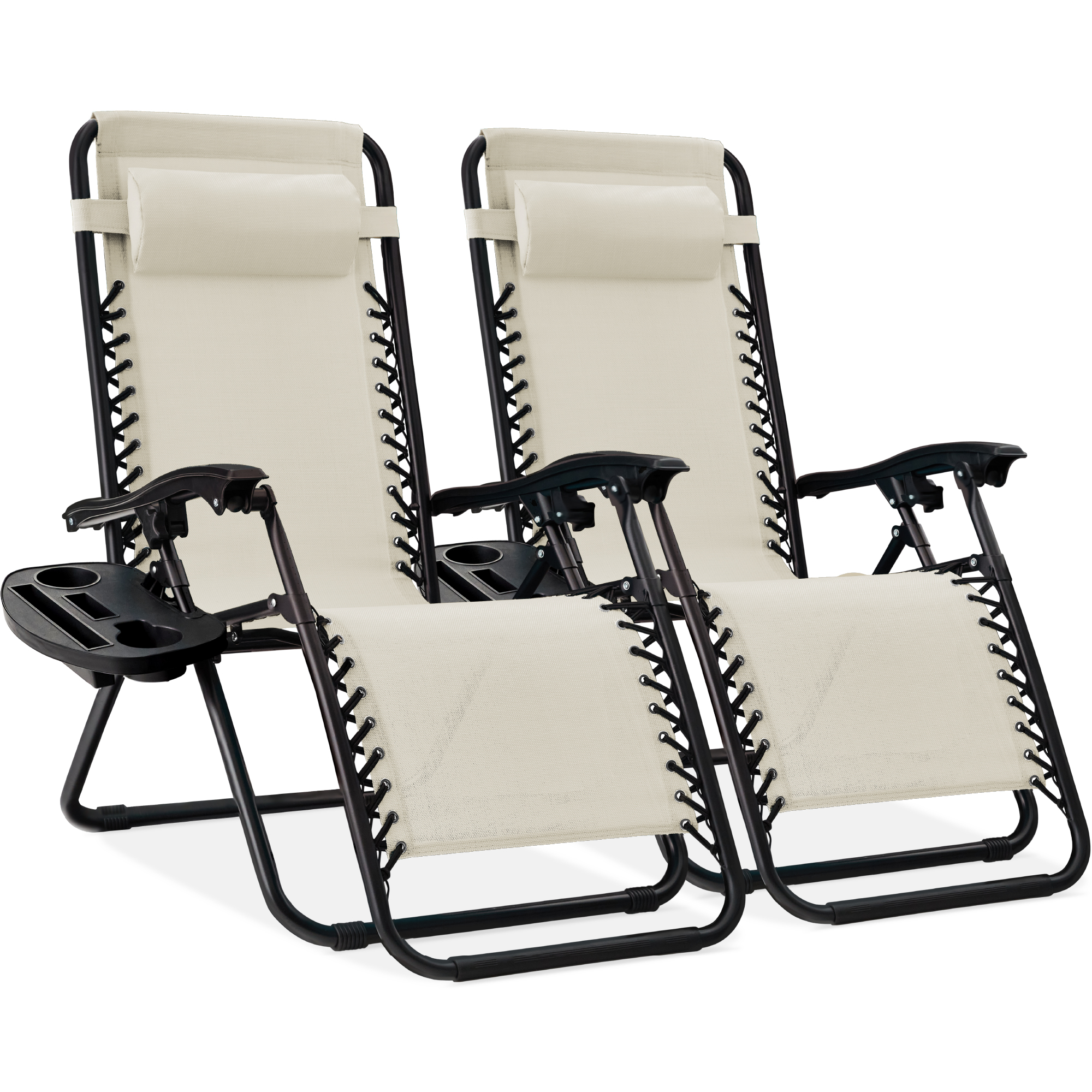 2-Pack Zero Gravity Chairs, Adjustable Lounge Recliners For Patio & Pool w/ Cup Holders - Ivory - Best Choice Products Online