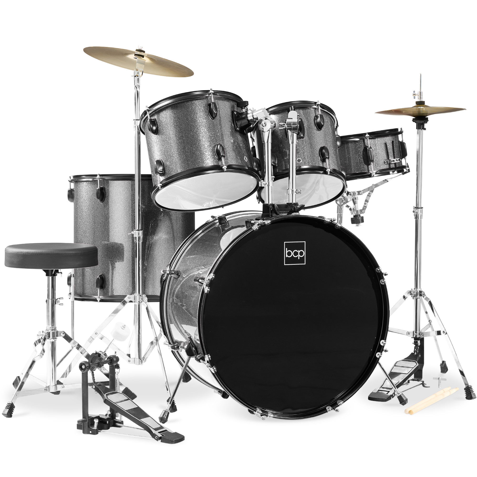 Best Choice Products 5-Piece Beginner Drum Set w/ Snare, Bass, Toms, Cymbal, Hi-Hat, Sticks, Drum Pedal - Silver Sparkle